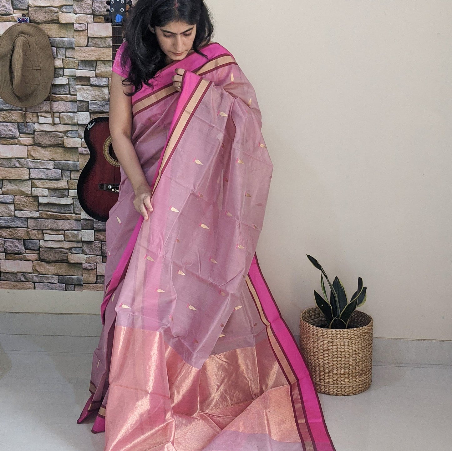 Lilac Chanderi Silk cotton