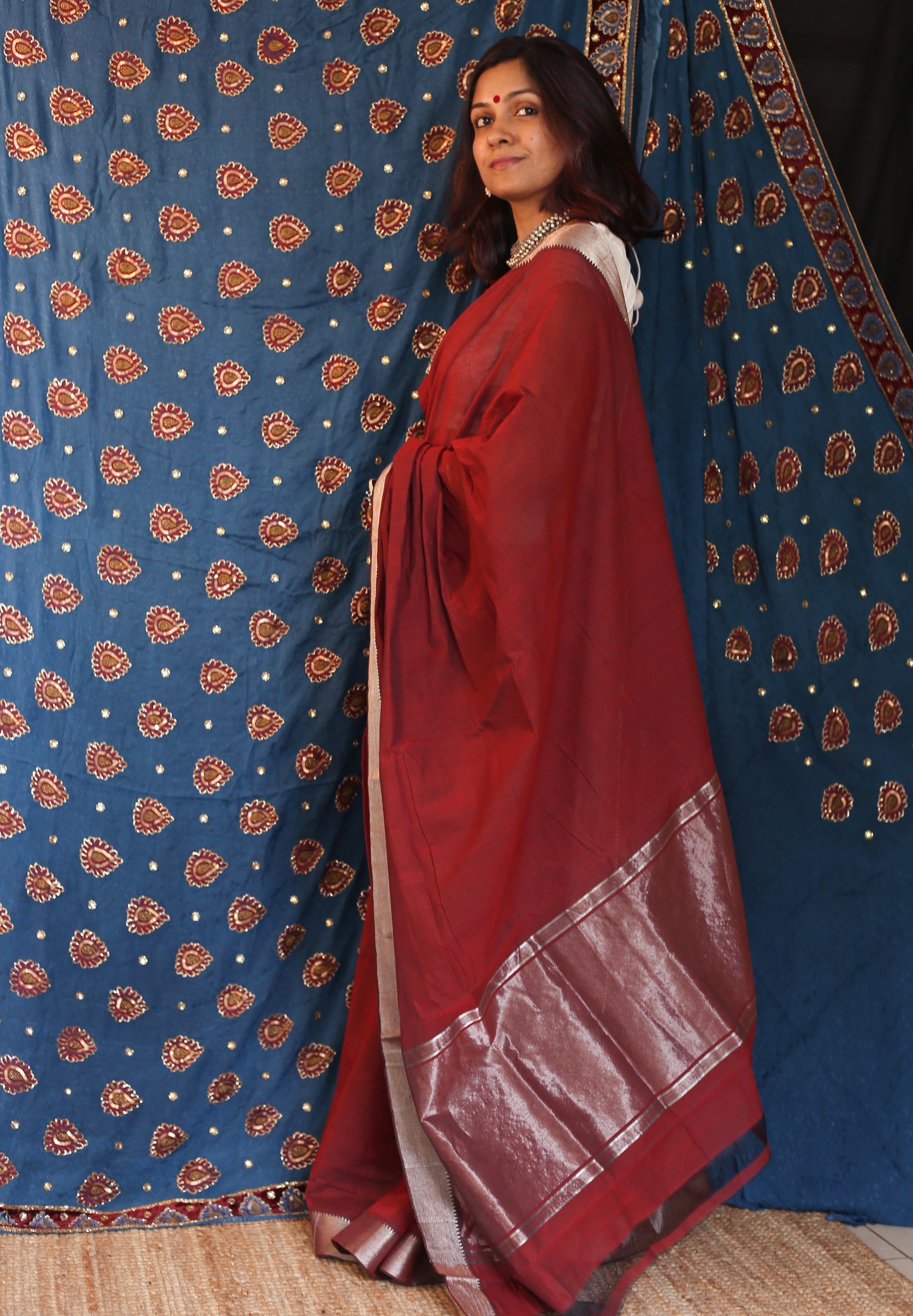 Maroon Mangalgiri zari cotton