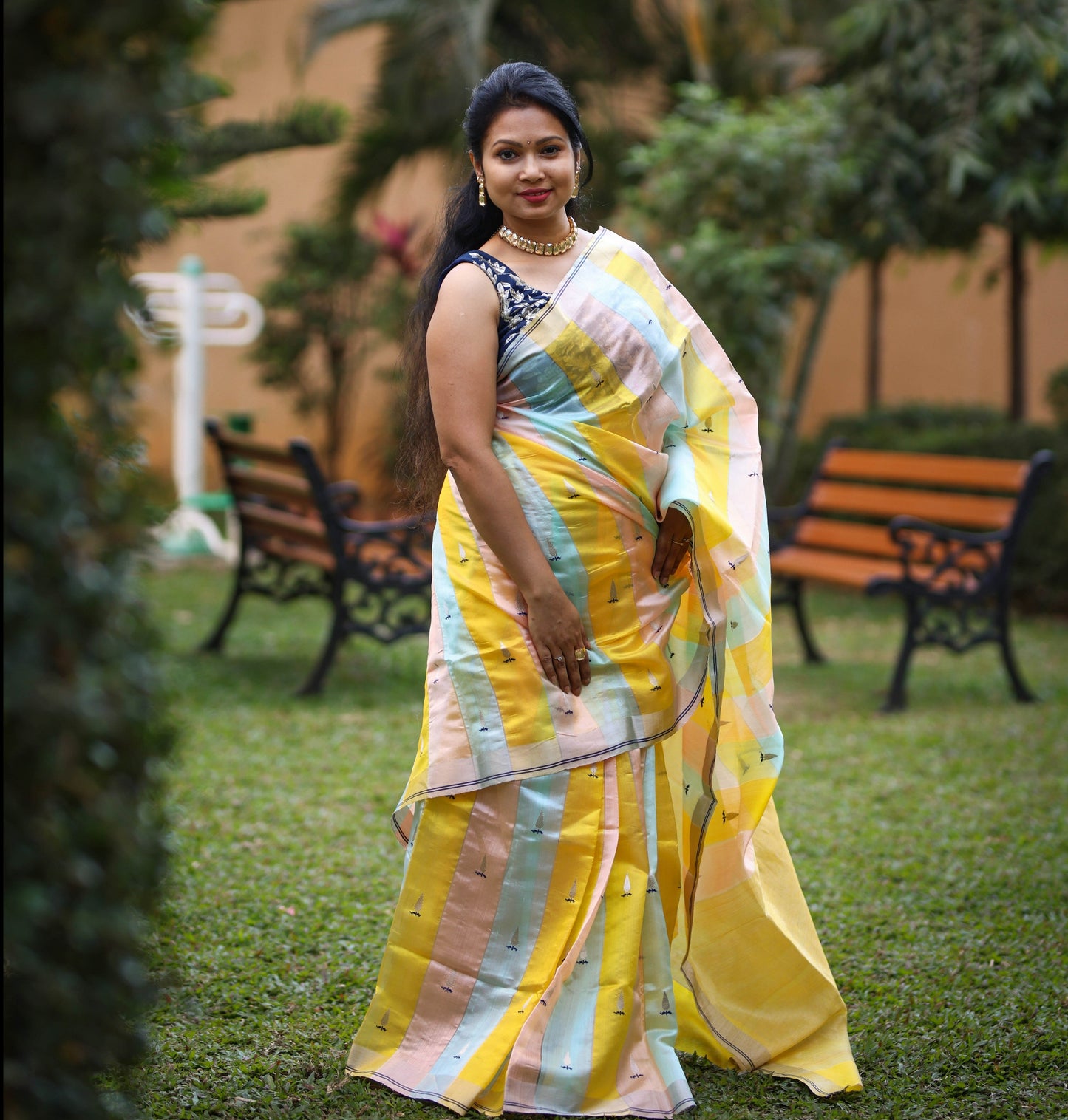 Multi color striped Chanderi Silk Saree