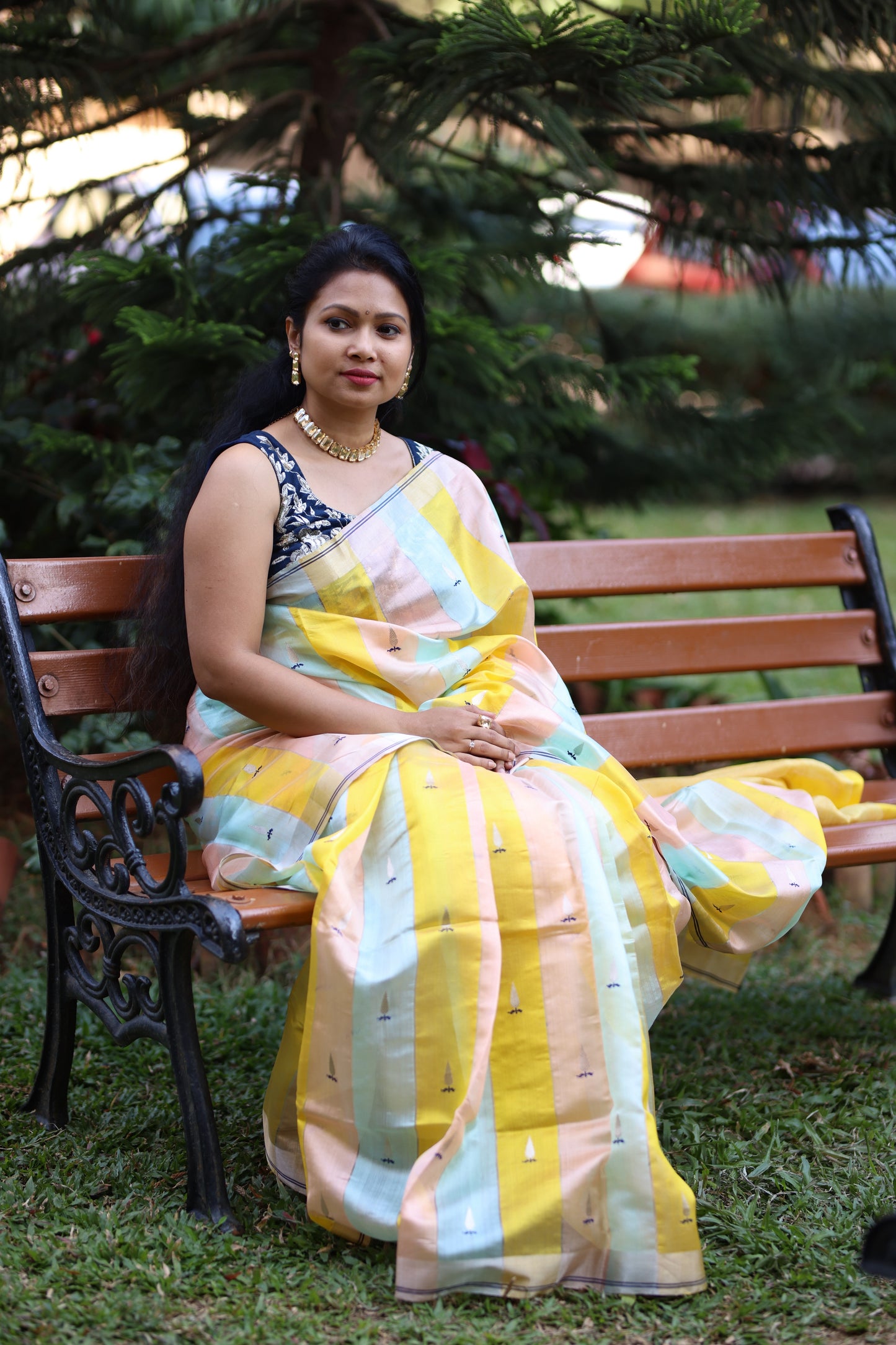 Multi color striped Chanderi Silk Saree