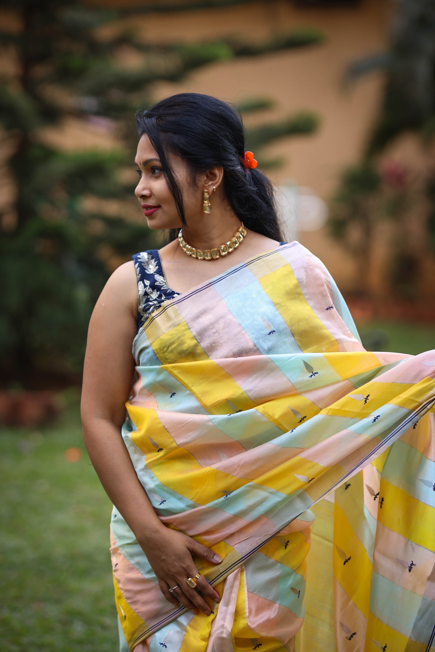 Multi color striped Chanderi Silk Saree