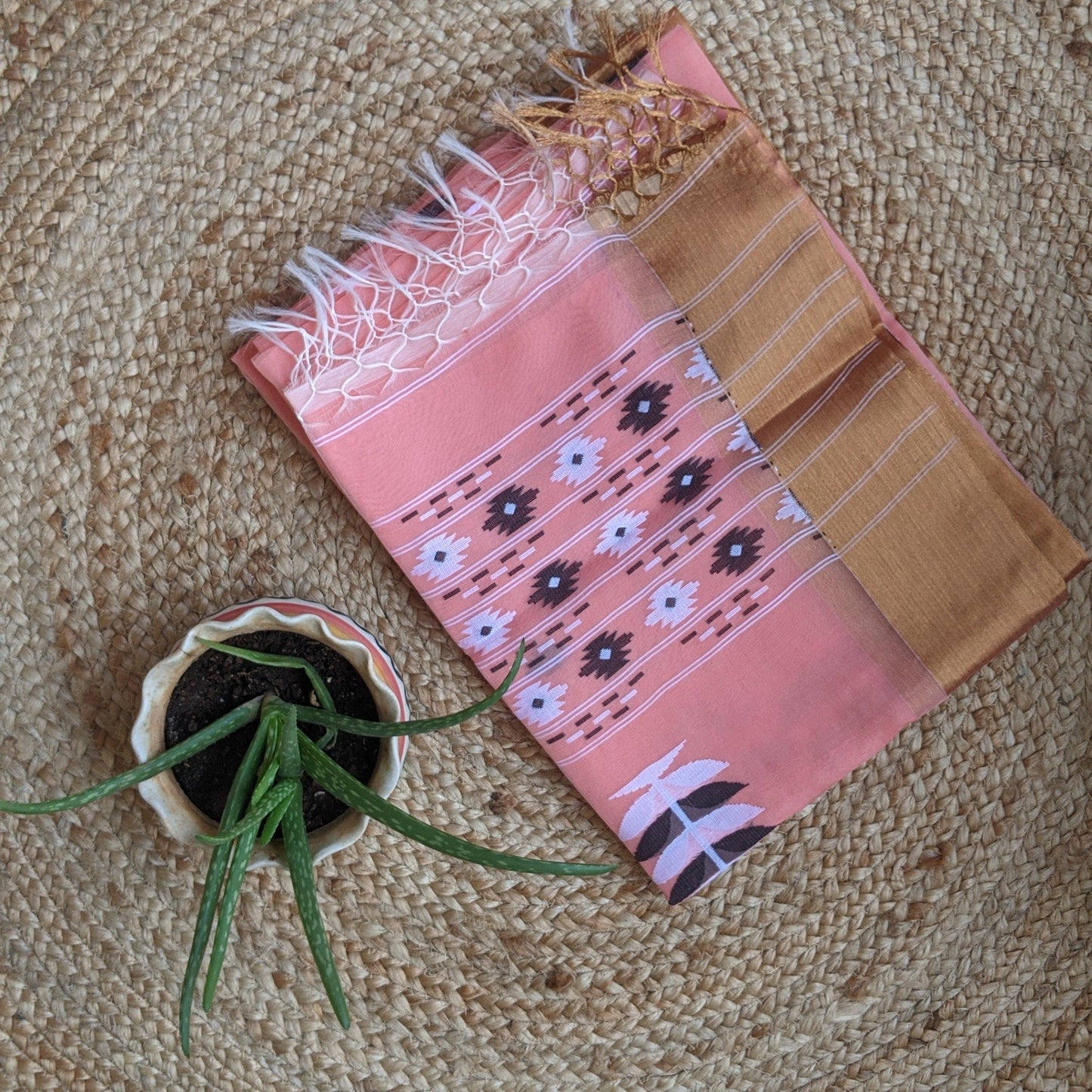 Peach Jamdani Cotton