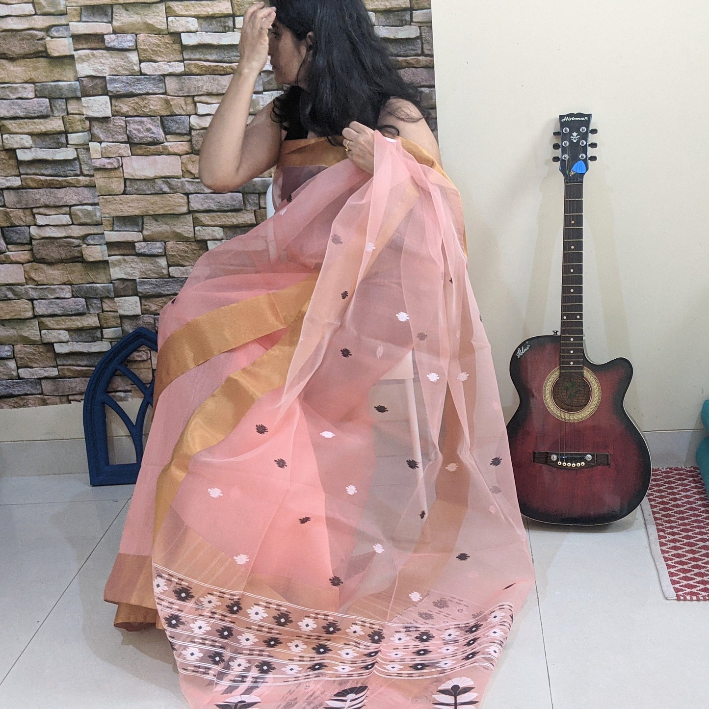 Peach Jamdani Cotton
