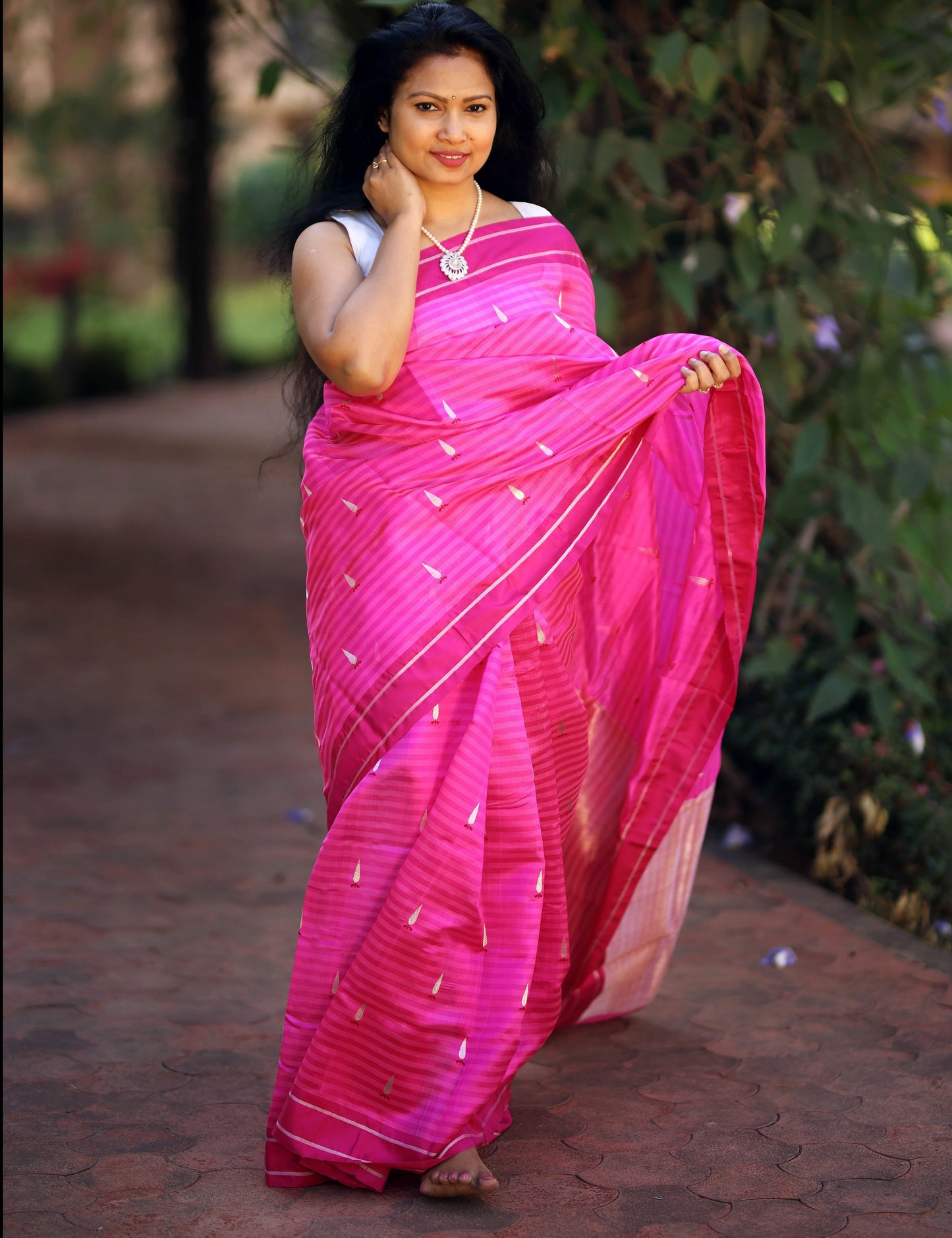 Hot pink Chanderi Silk Saree