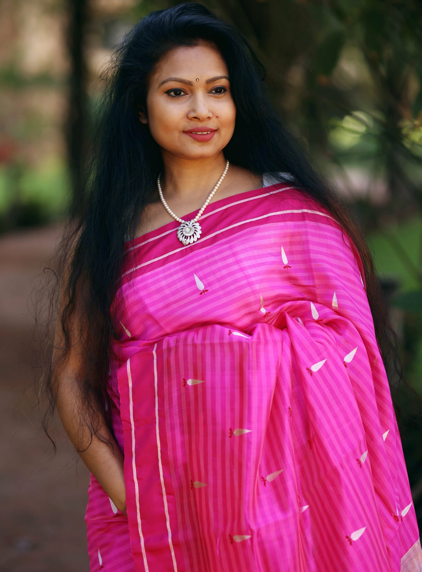 Hot pink Chanderi Silk Saree