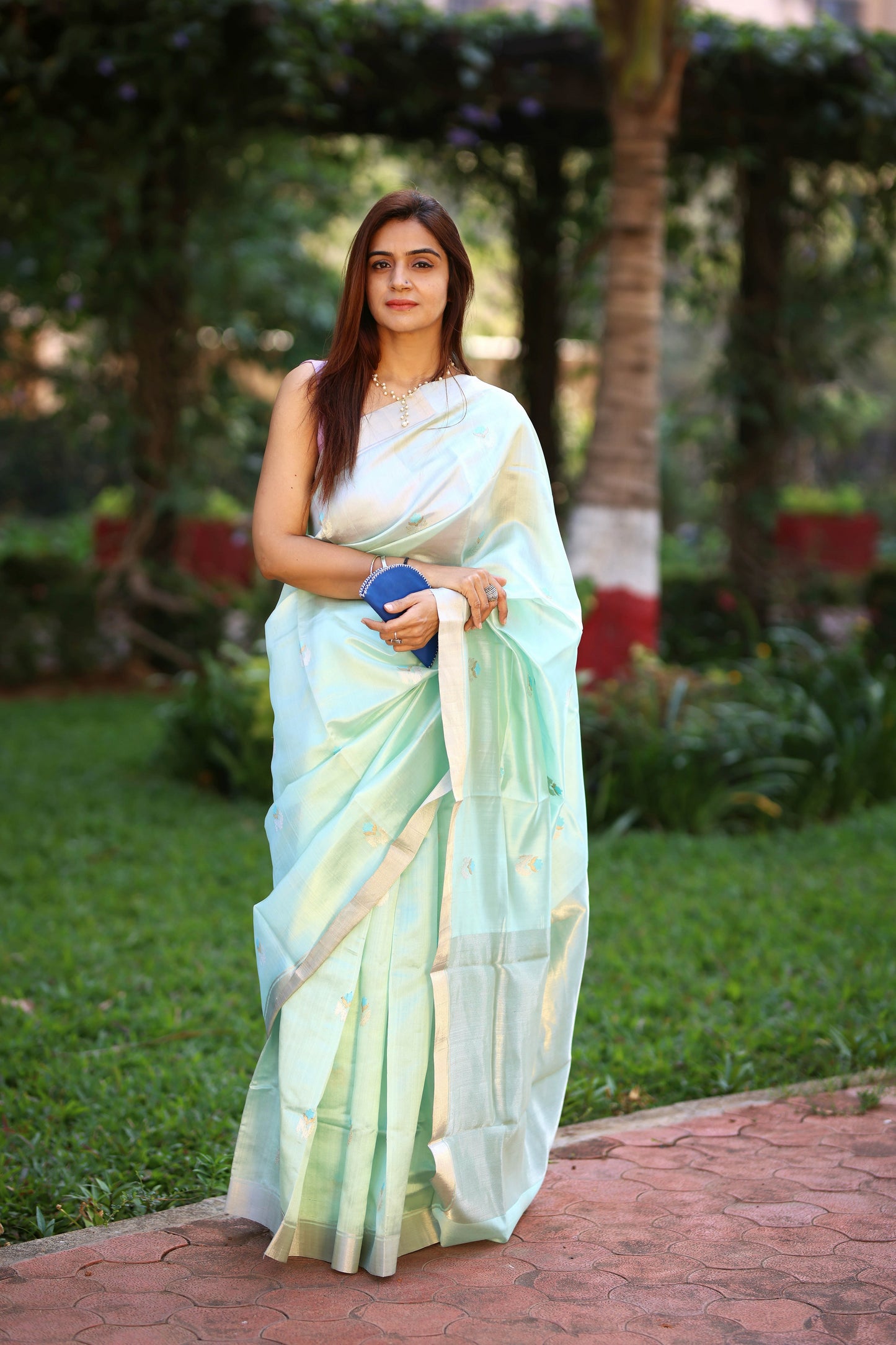 Sage Green Chanderi Silk Saree