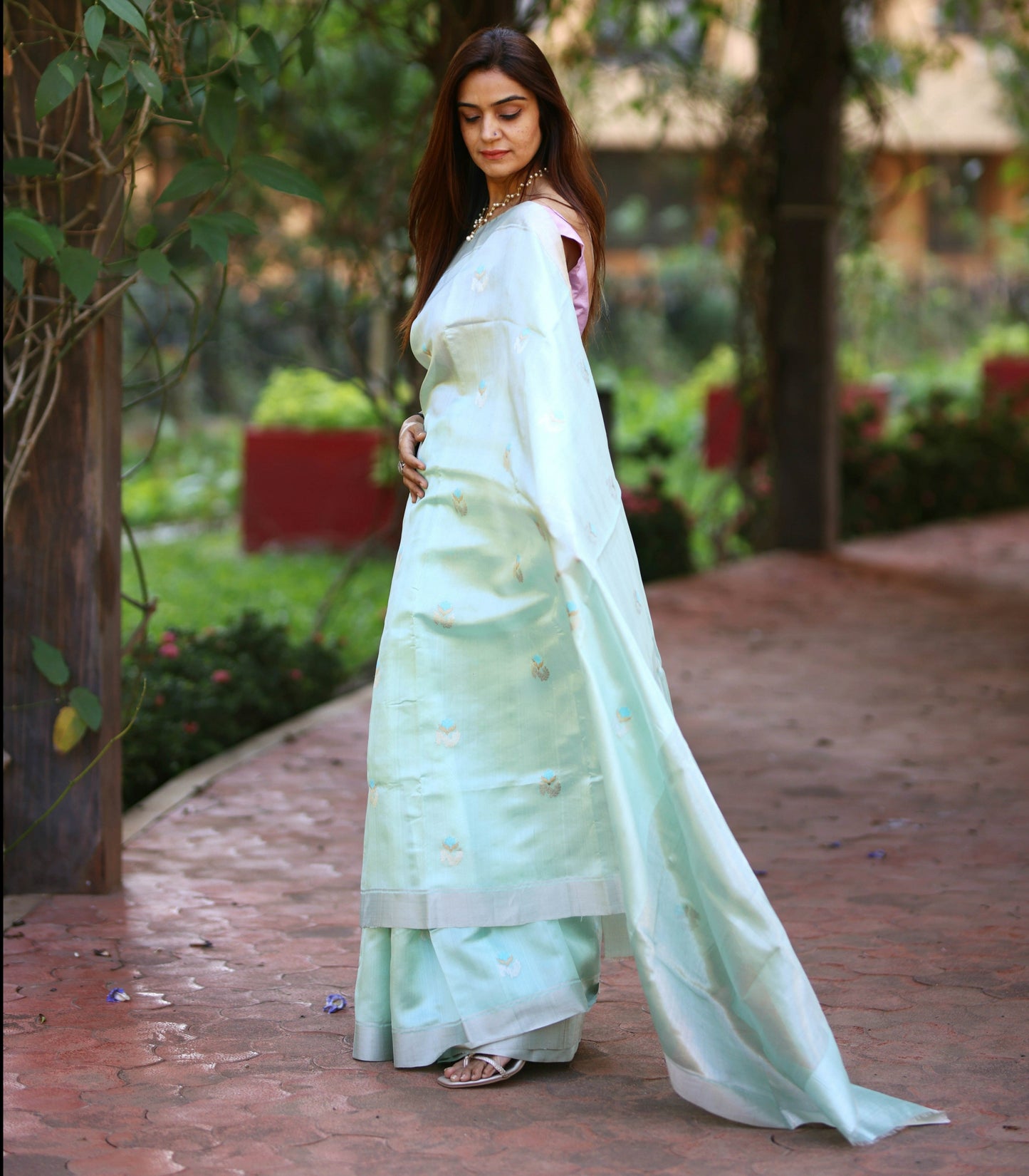 Sage Green Chanderi Silk Saree