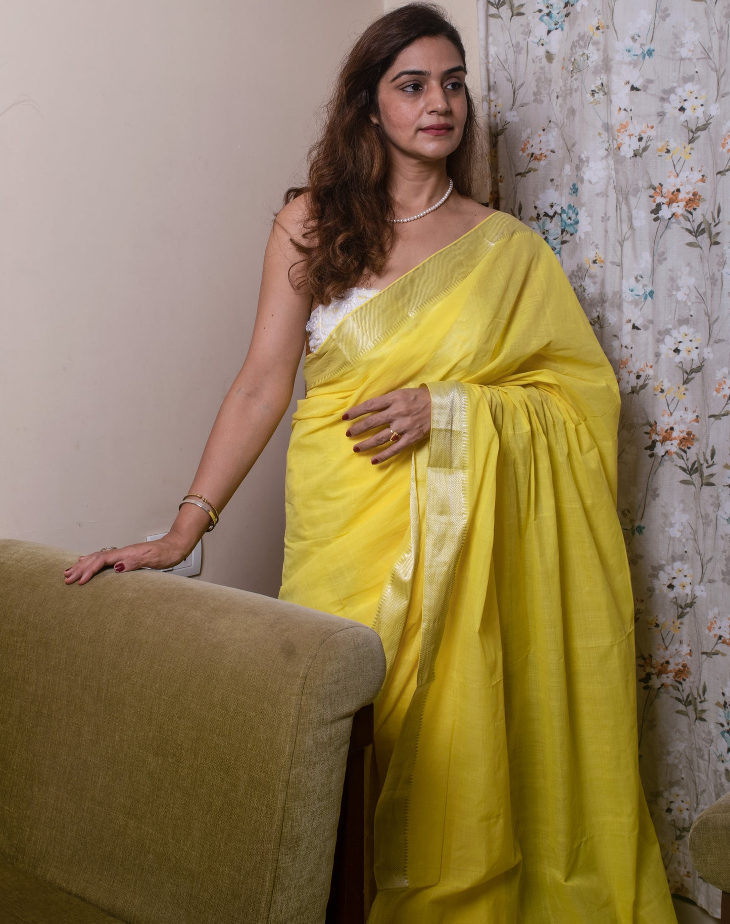 Yellow Mangalgiri zari cotton
