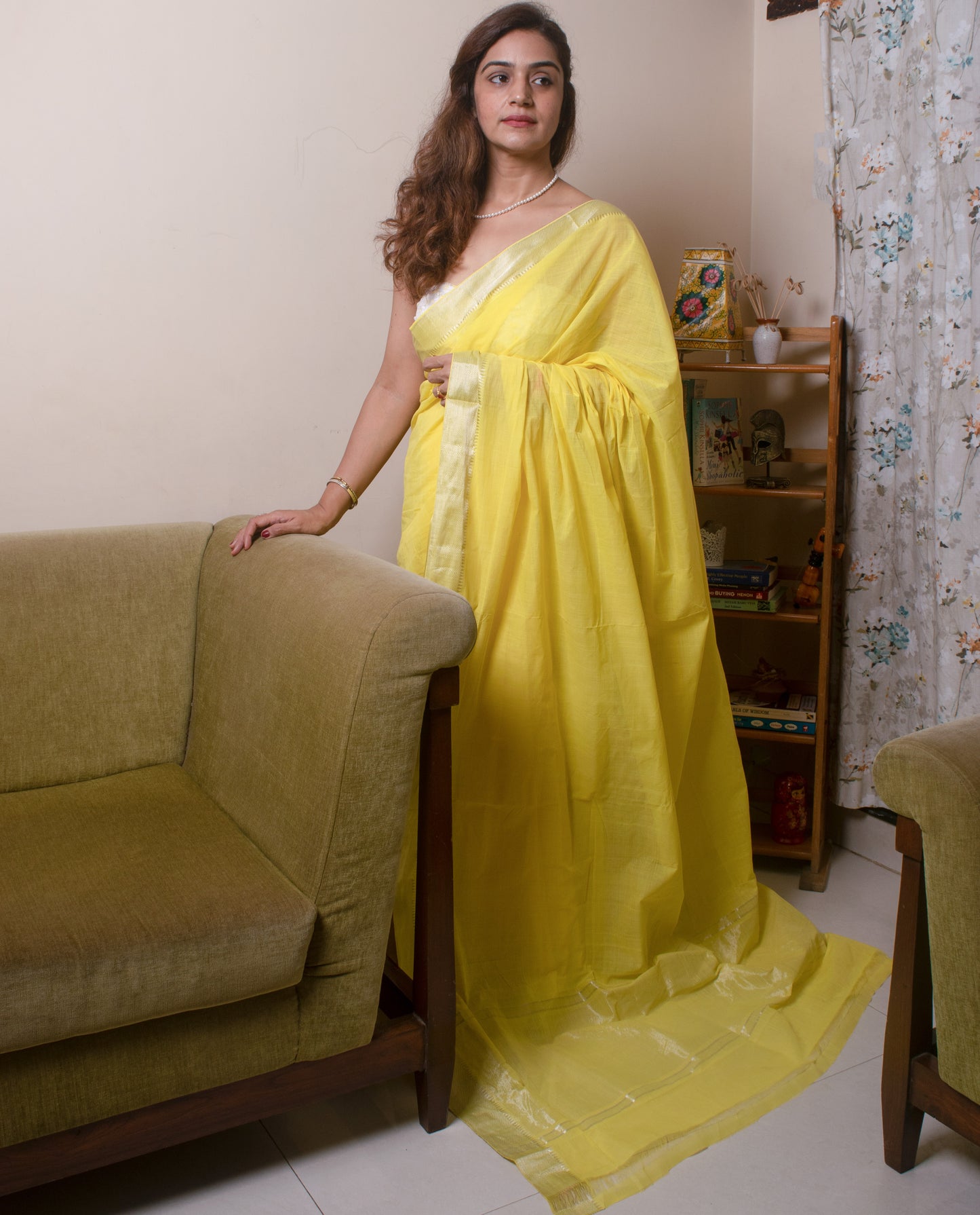 Yellow Mangalgiri zari cotton