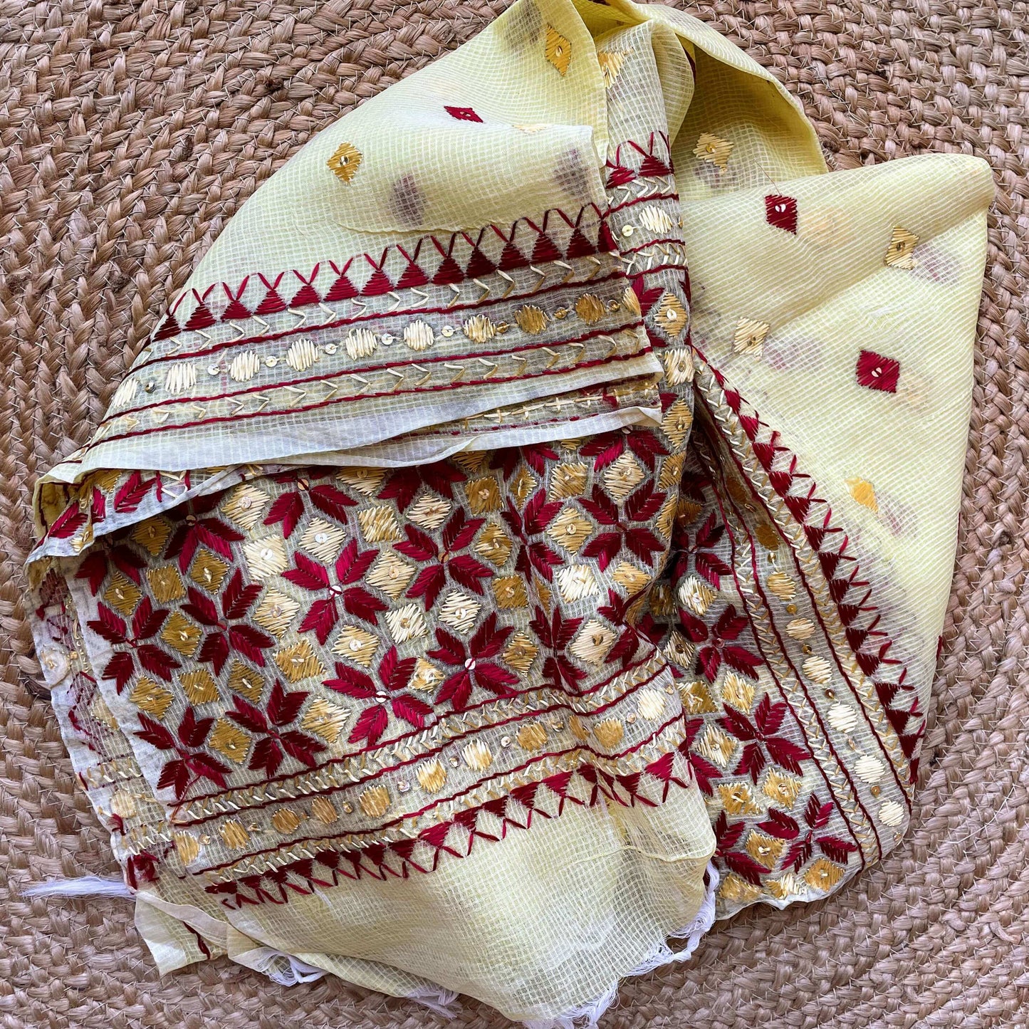Yellow Phulkari embroidery dupatta
