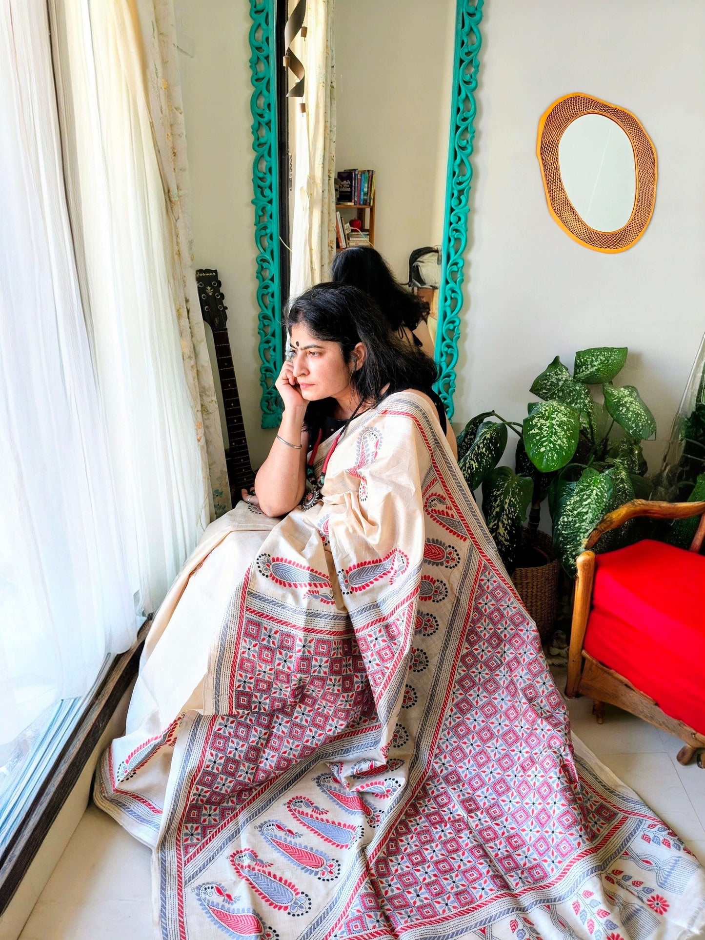 Beige Silk with Kantha Stitch