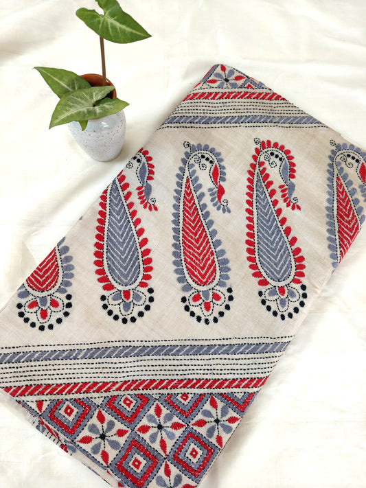 Beige Silk with Kantha Stitch