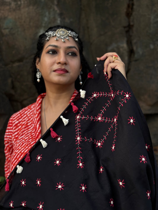 Black Embroidery Mul cotton