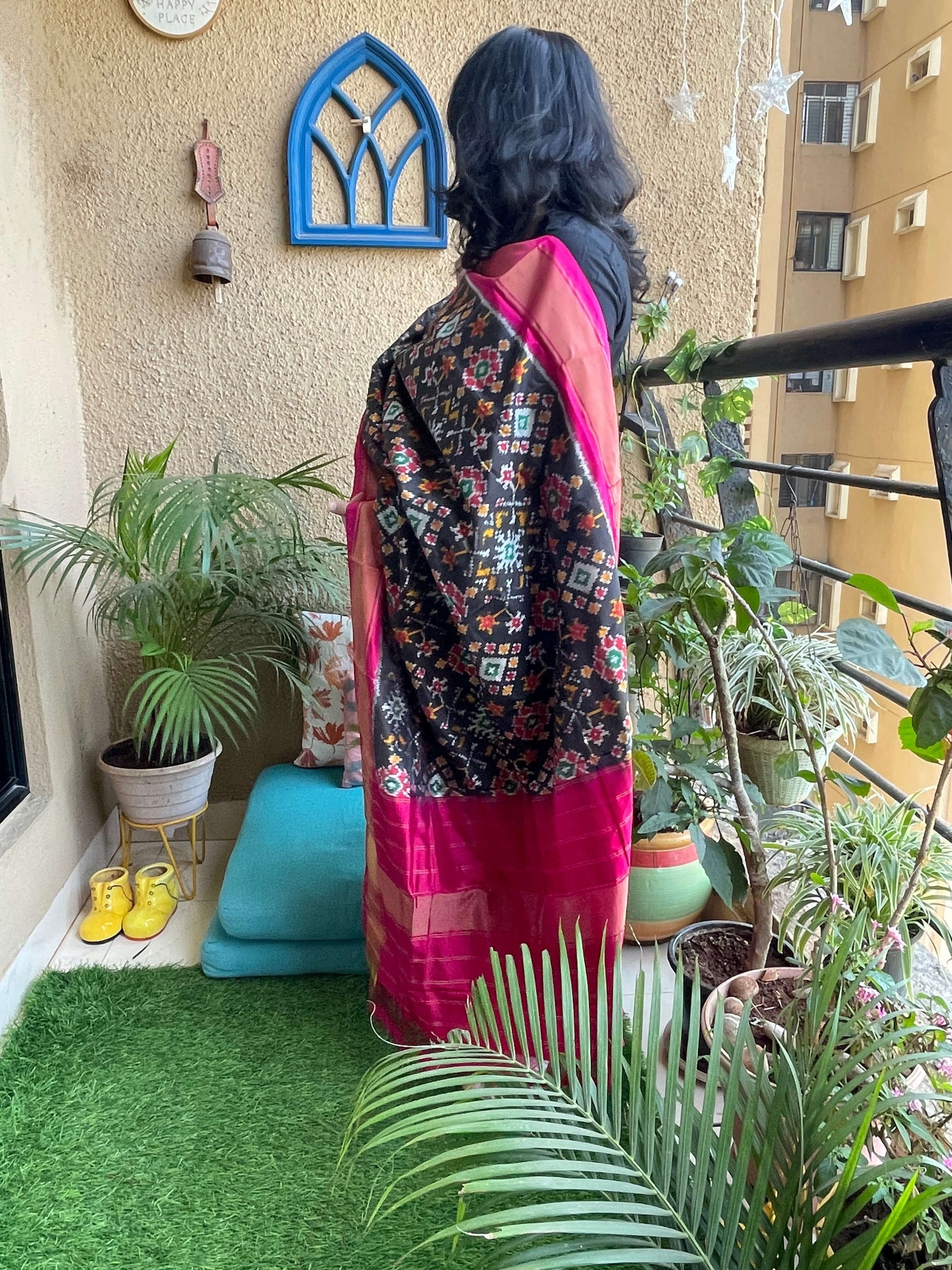 black pochampally ikkat silk 