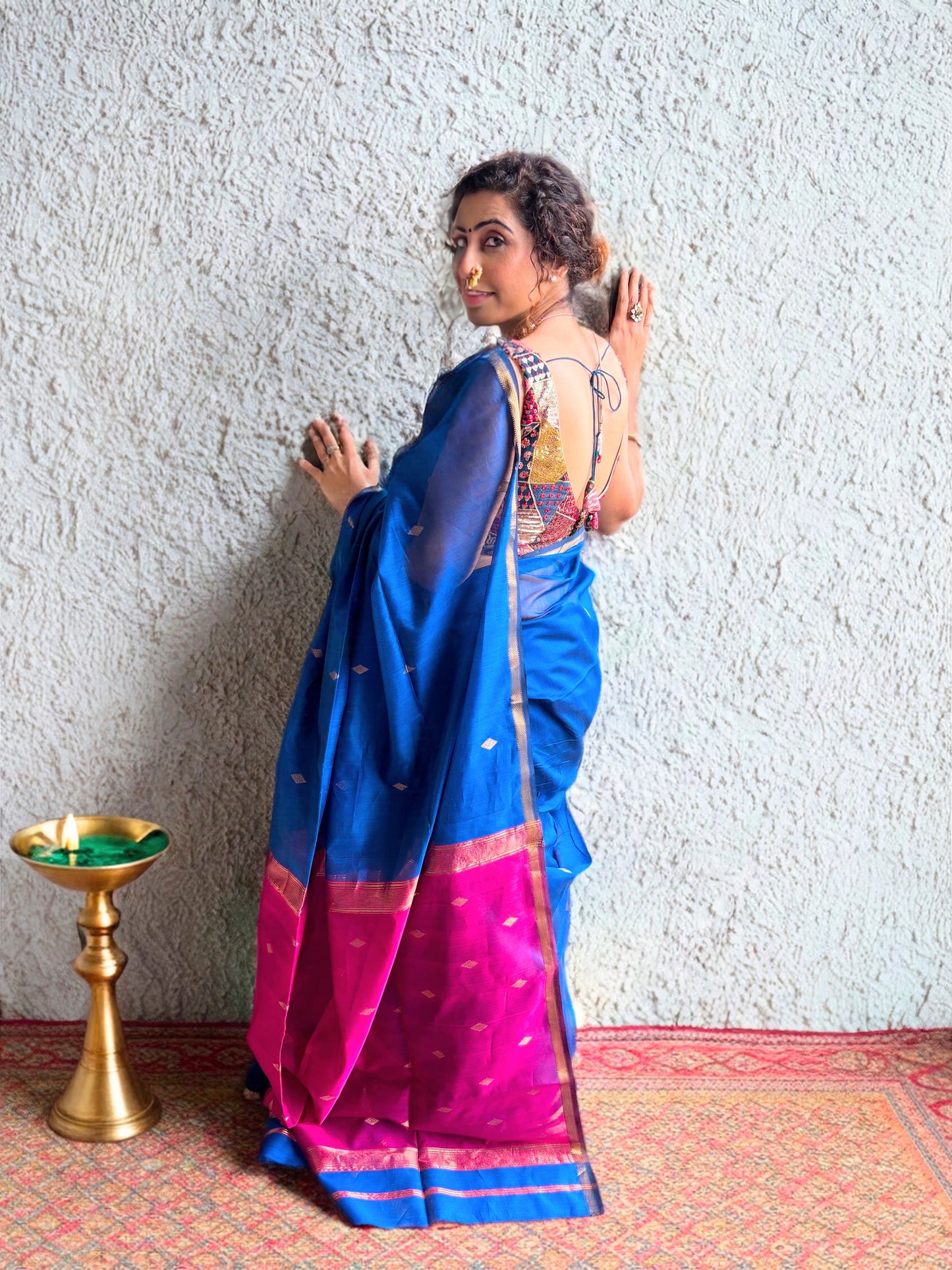 Neela Blue Maheshwari Saree ~ Rang collection