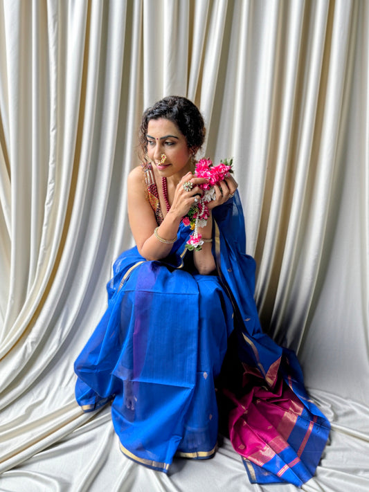 Neela Blue Maheshwari Saree ~ Rang collection