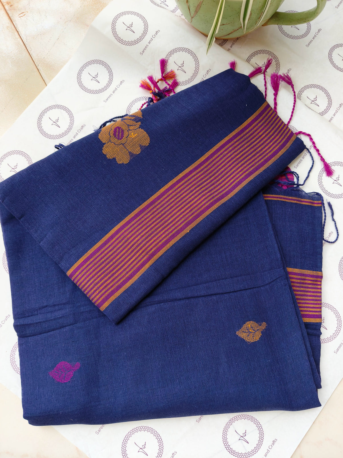 Royal Blue- Cotton Tangail Saree I Handloom
