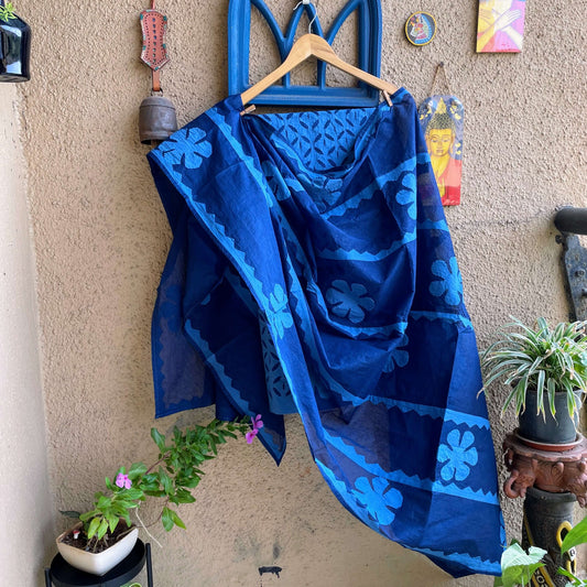 Blue Applique Dupatta