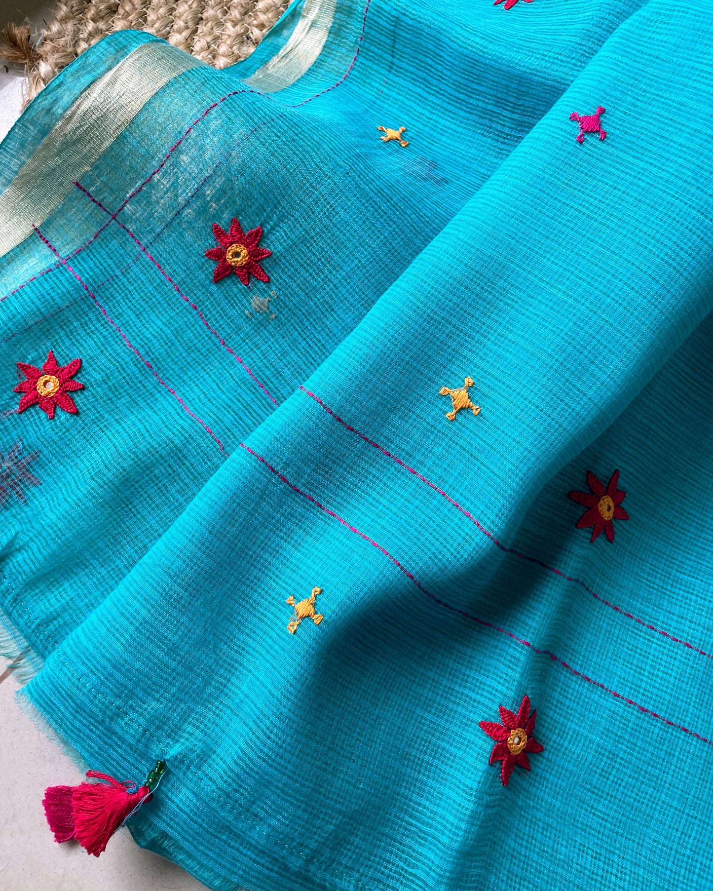 Blue kota embroidery saree
