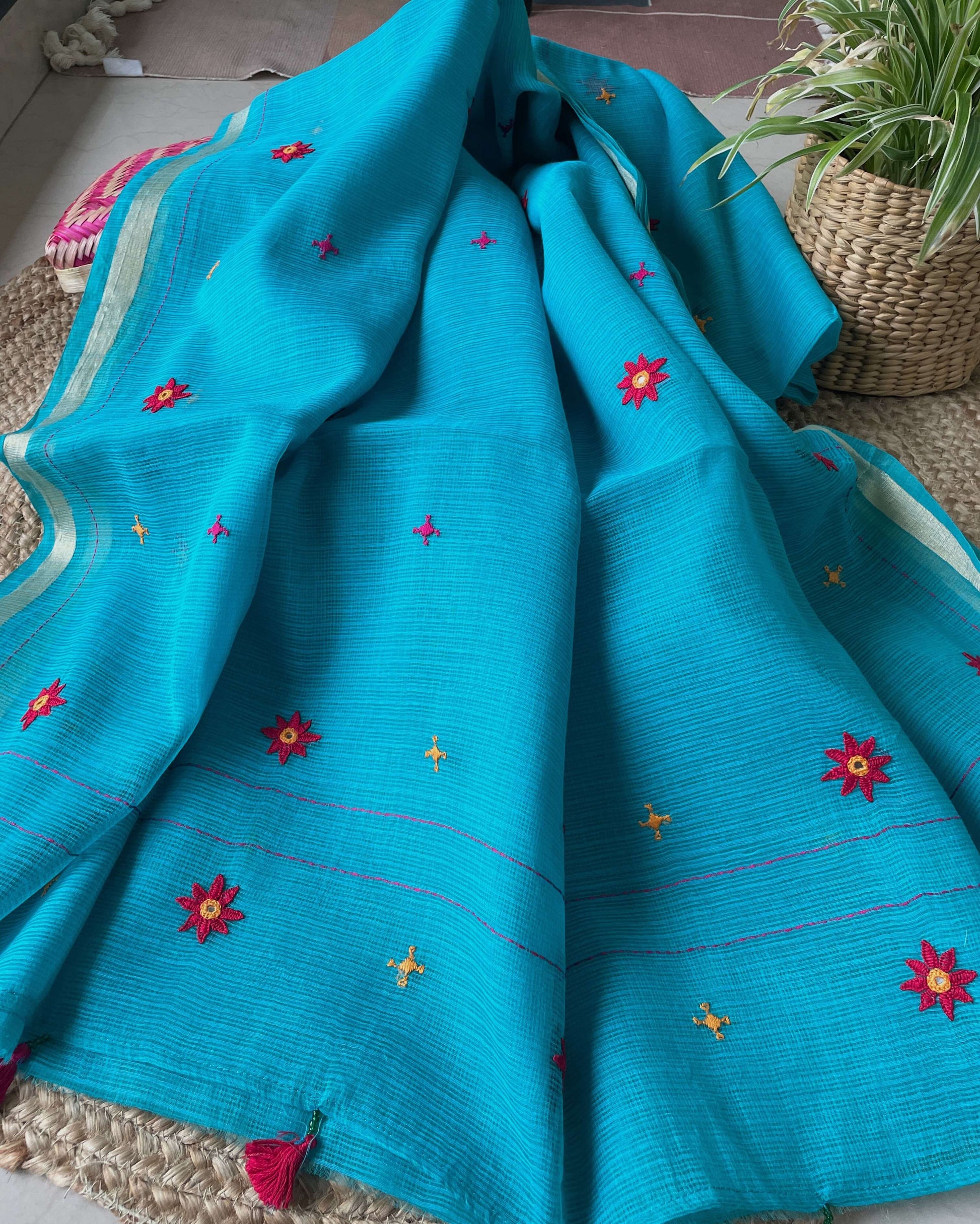 Blue kota embroidery saree