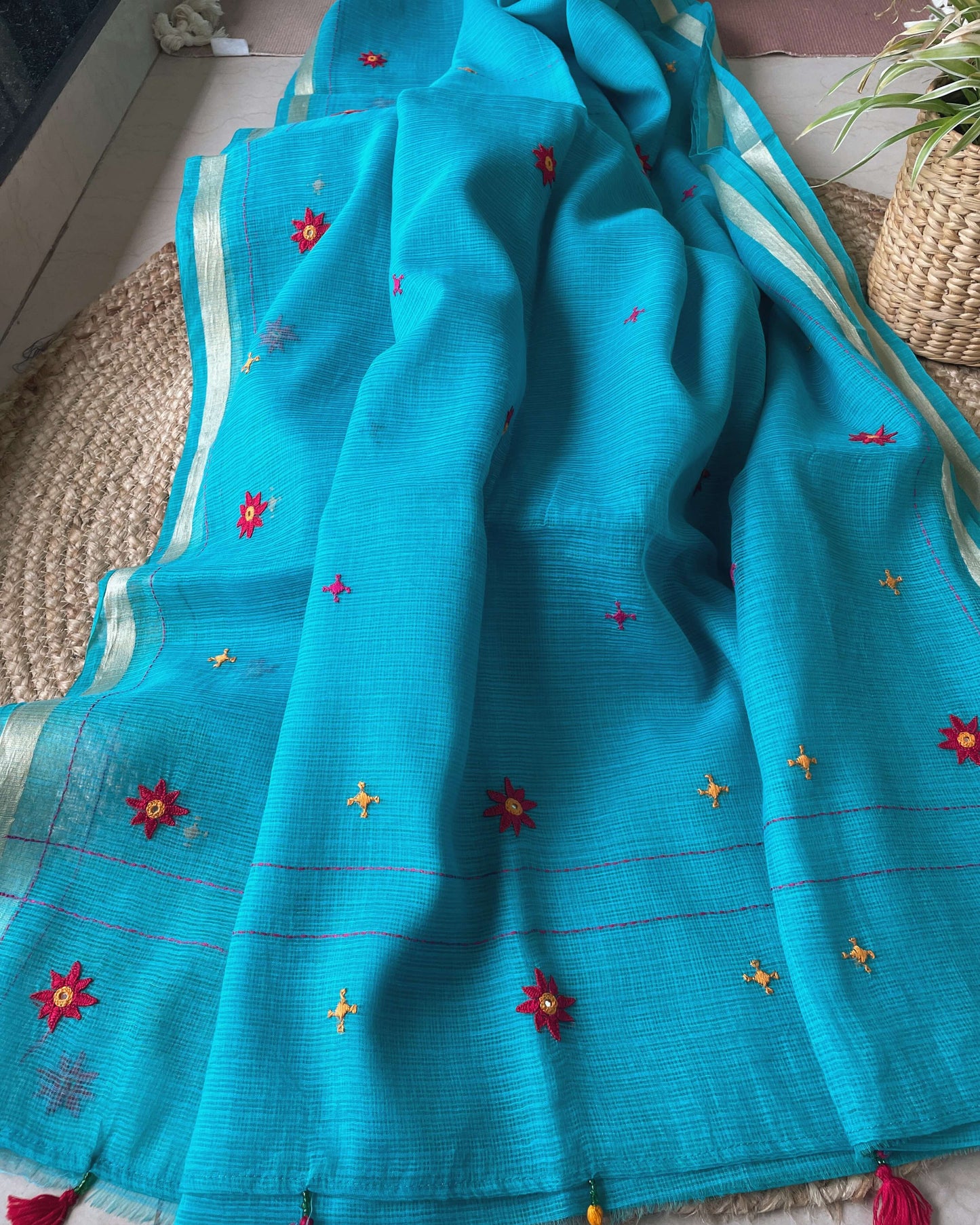 Blue Kota cotton embroidered Saree