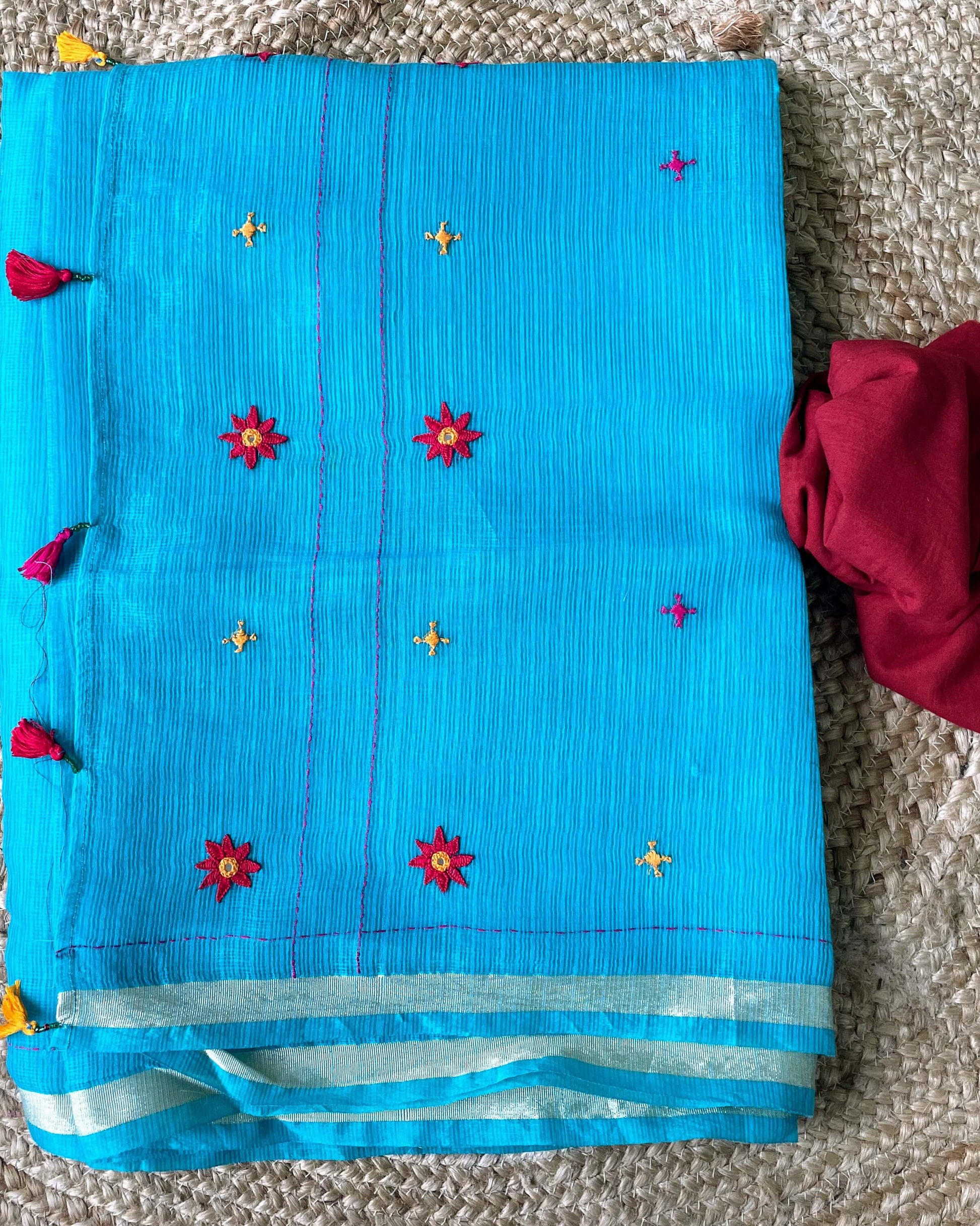 Blue kota embroidery saree