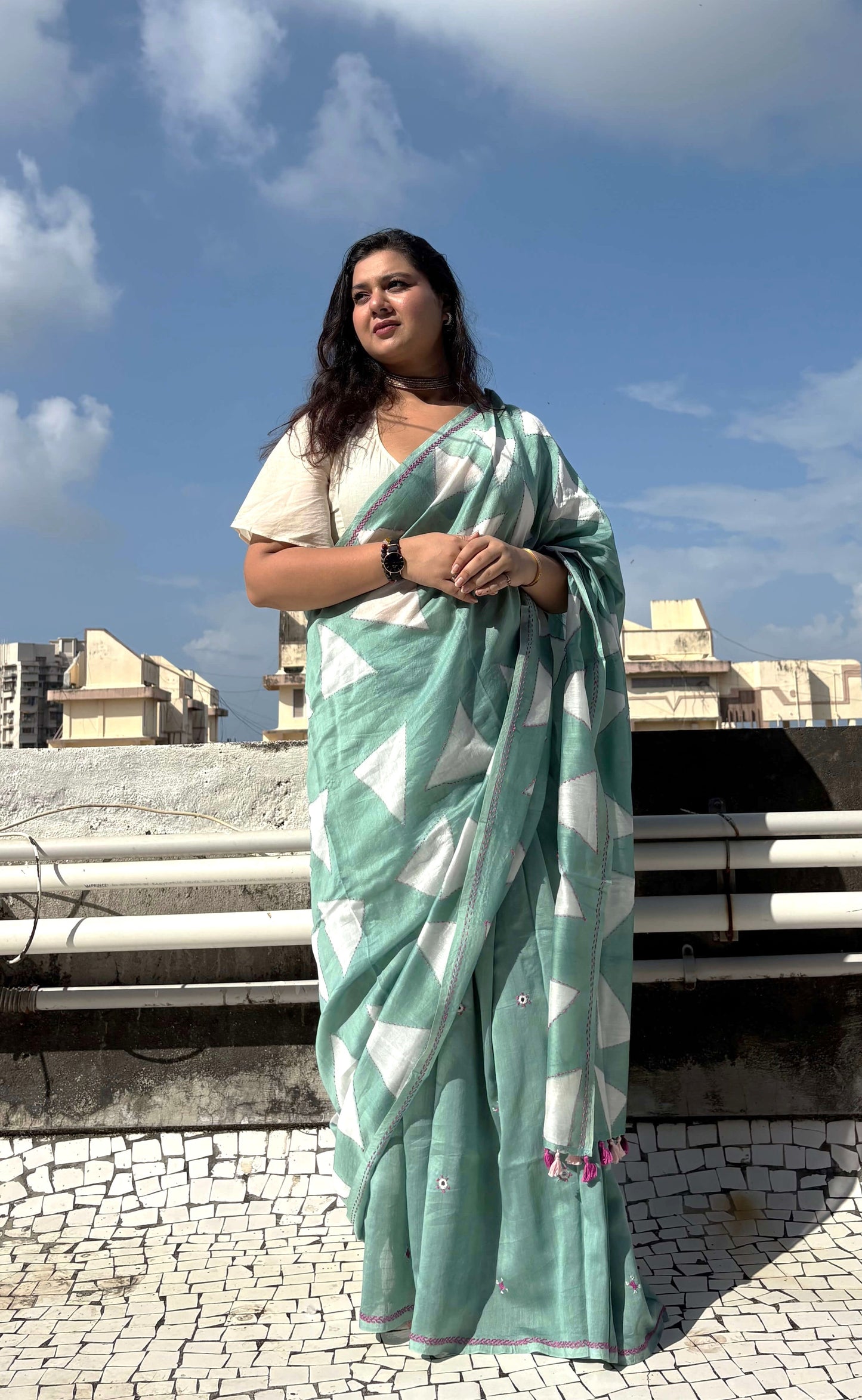 Pihu - Sage green Chanderi Clamp dye saree