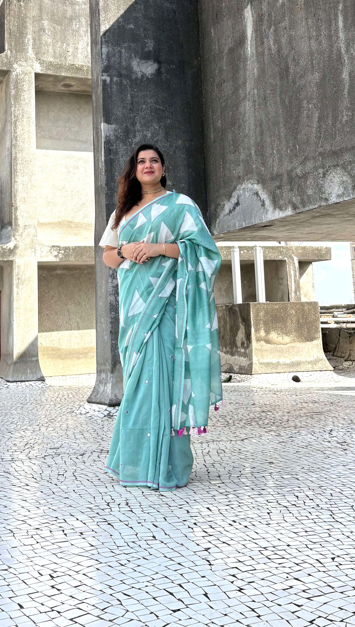 Pihu - Sage green Chanderi Clamp dye saree