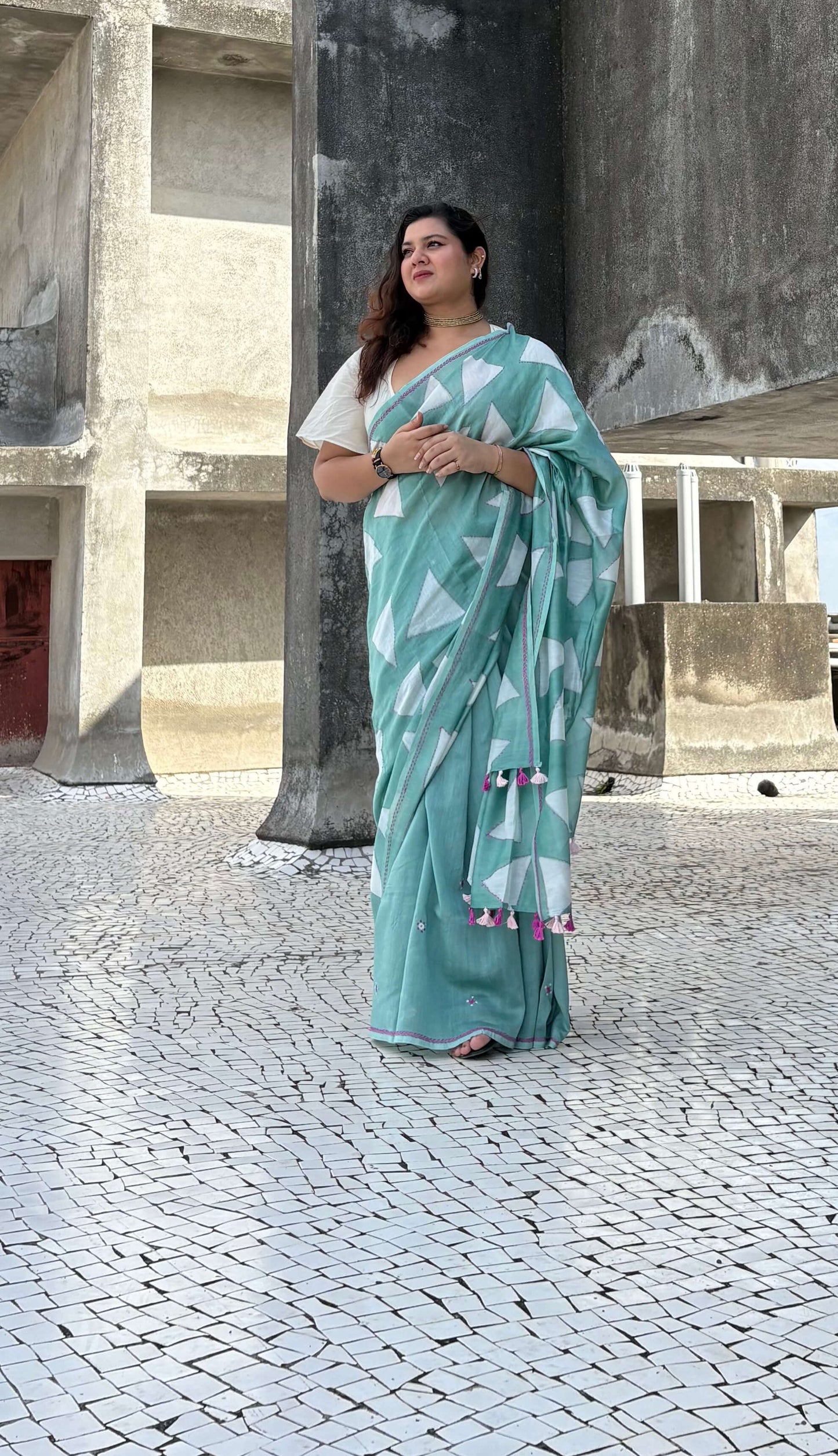Pihu - Sage green Chanderi Clamp dye saree