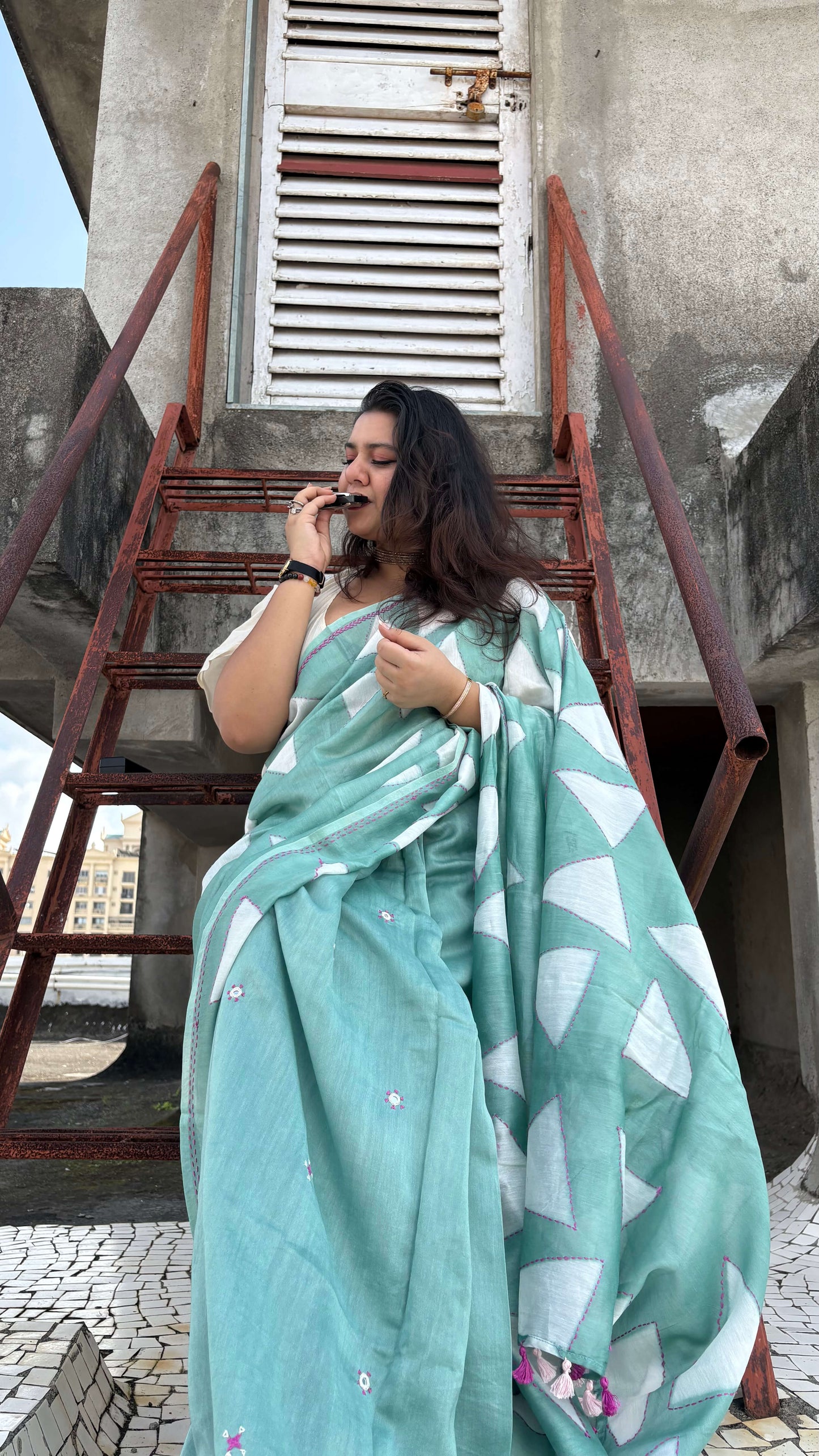 Pihu - Sage green Chanderi Clamp dye saree