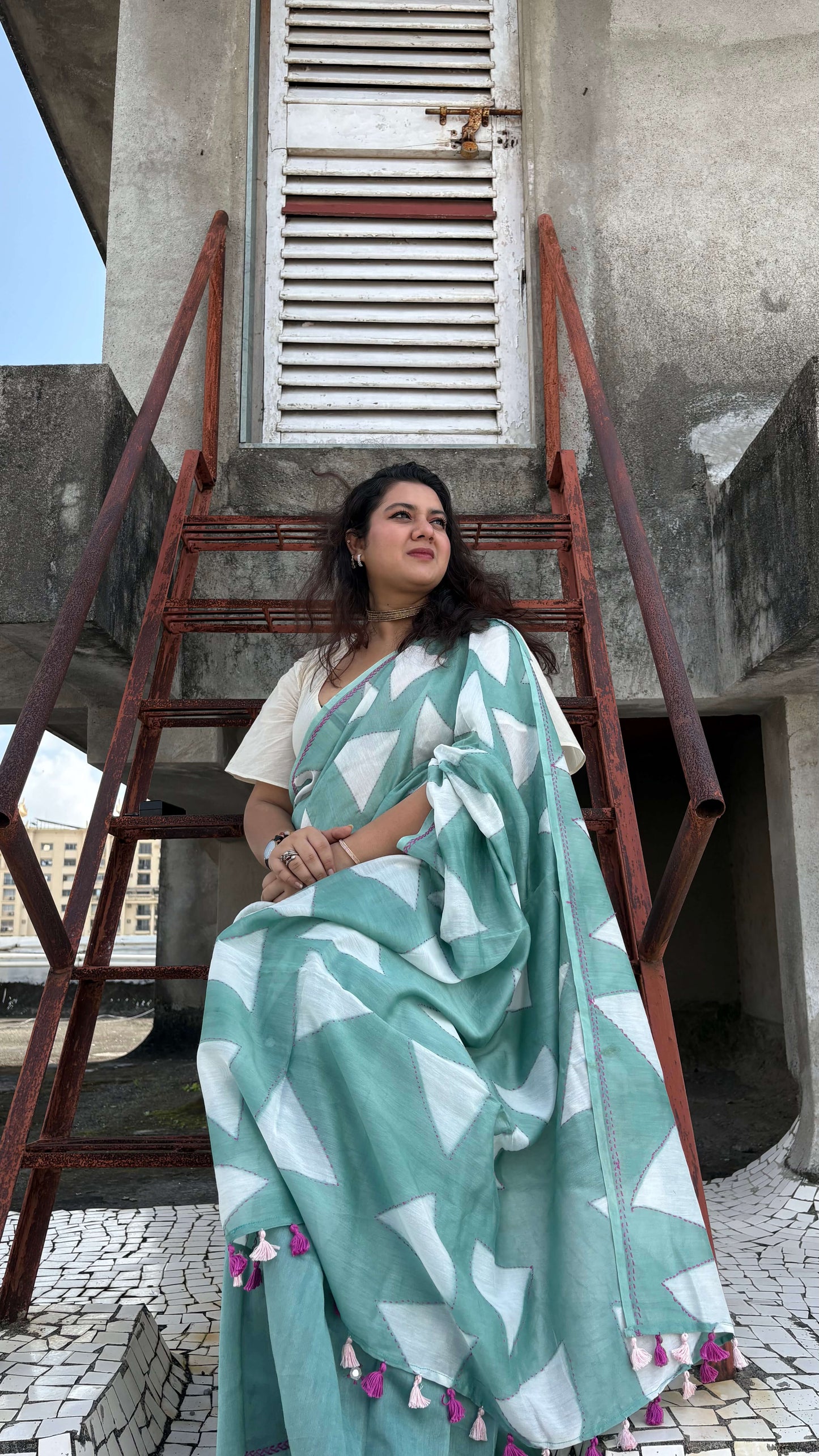 Pihu - Sage green Chanderi Clamp dye saree