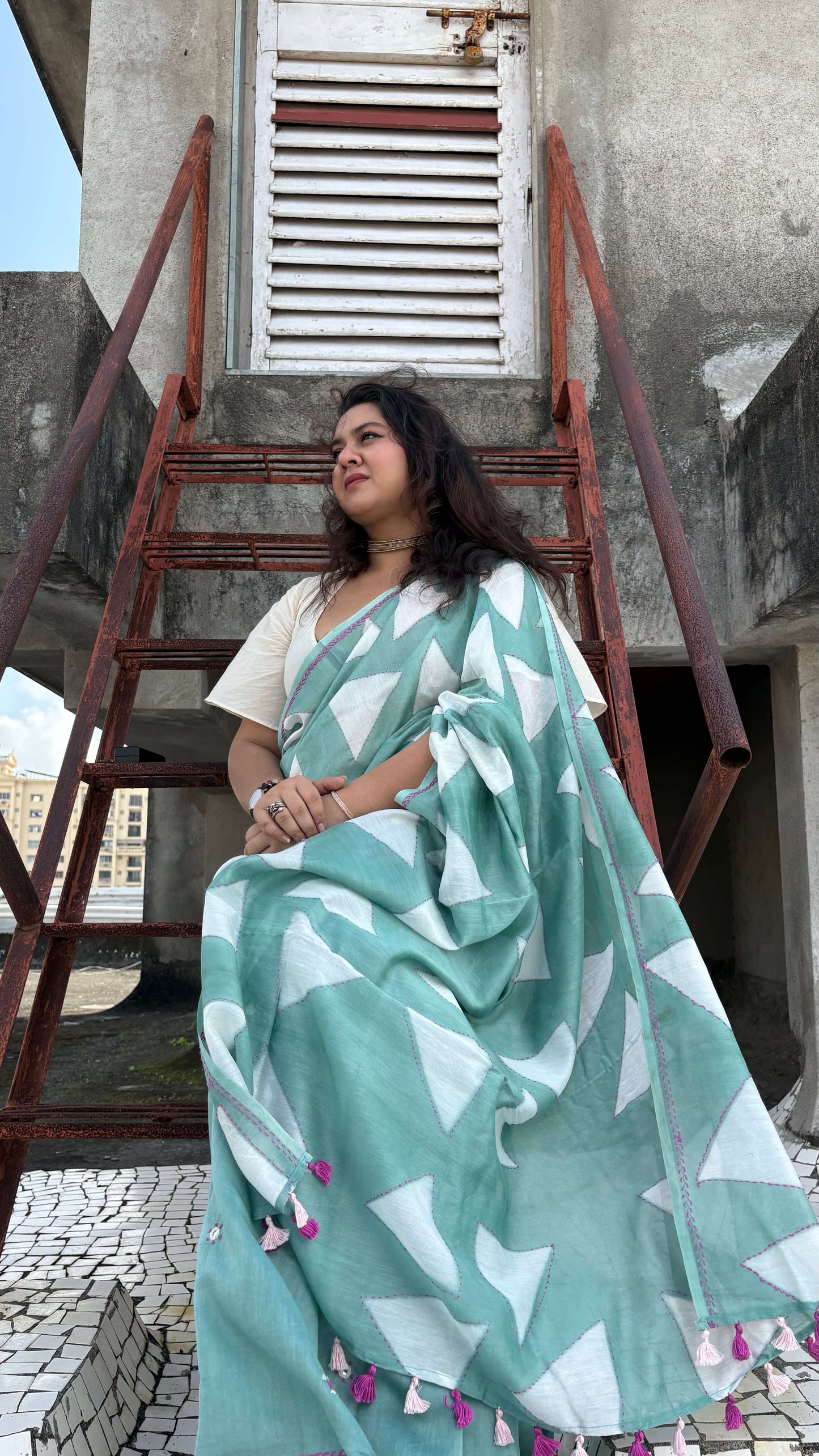 Pihu - Sage green Chanderi Clamp dye saree