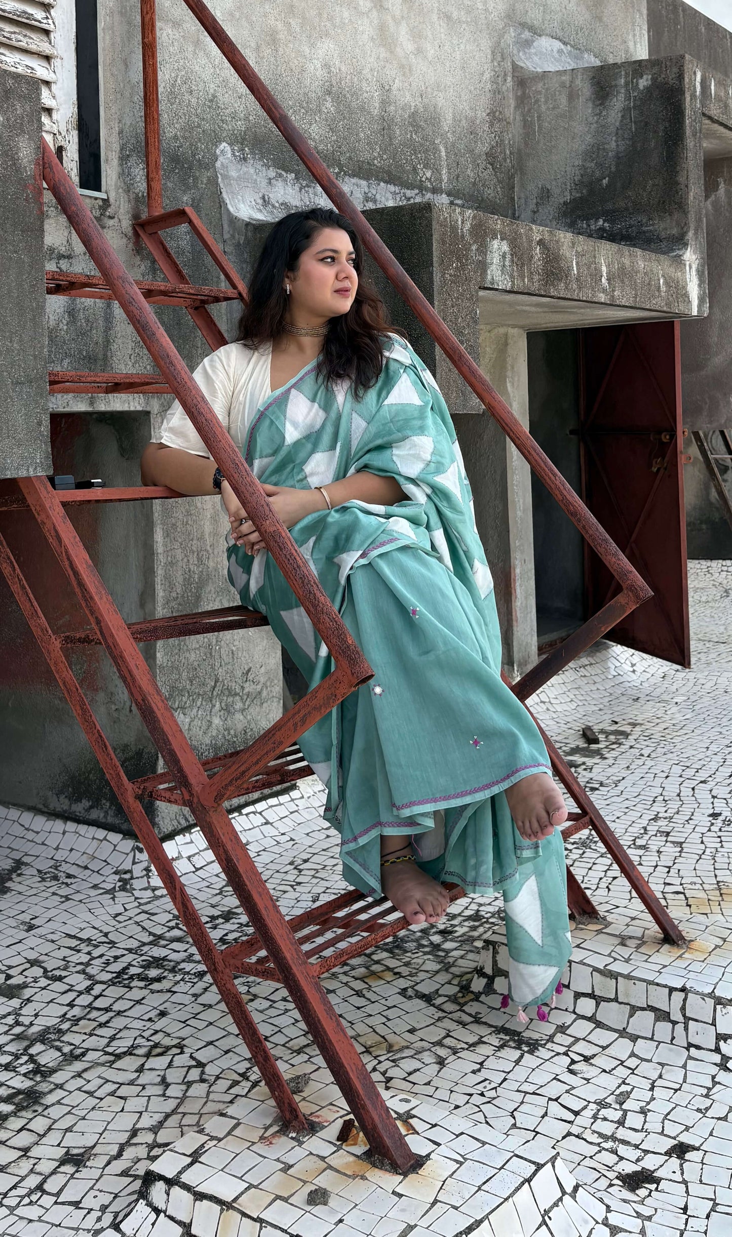 Pihu - Sage green Chanderi Clamp dye saree