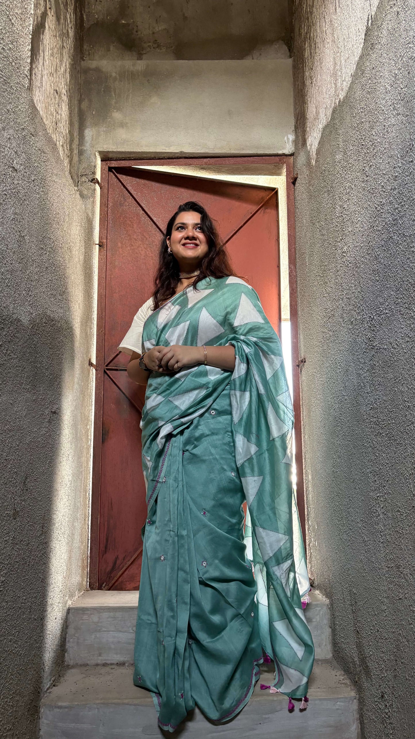 Pihu - Sage green Chanderi Clamp dye saree