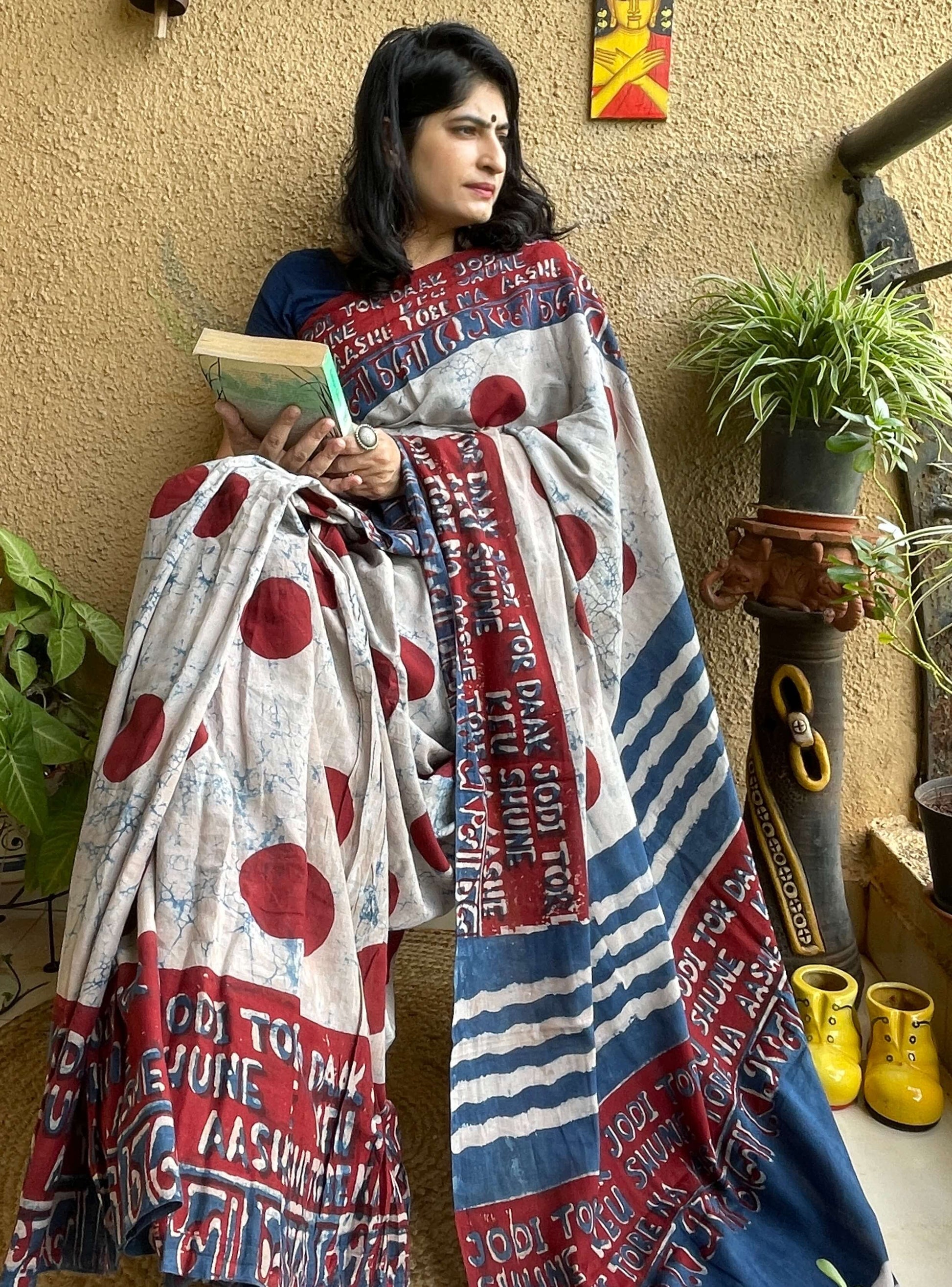 ekla cholo saree polka dot