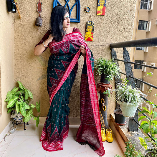 green Ikkat odisha saree