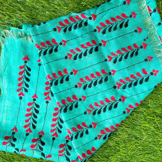 Sea green Silk cotton kantha blouse fabric
