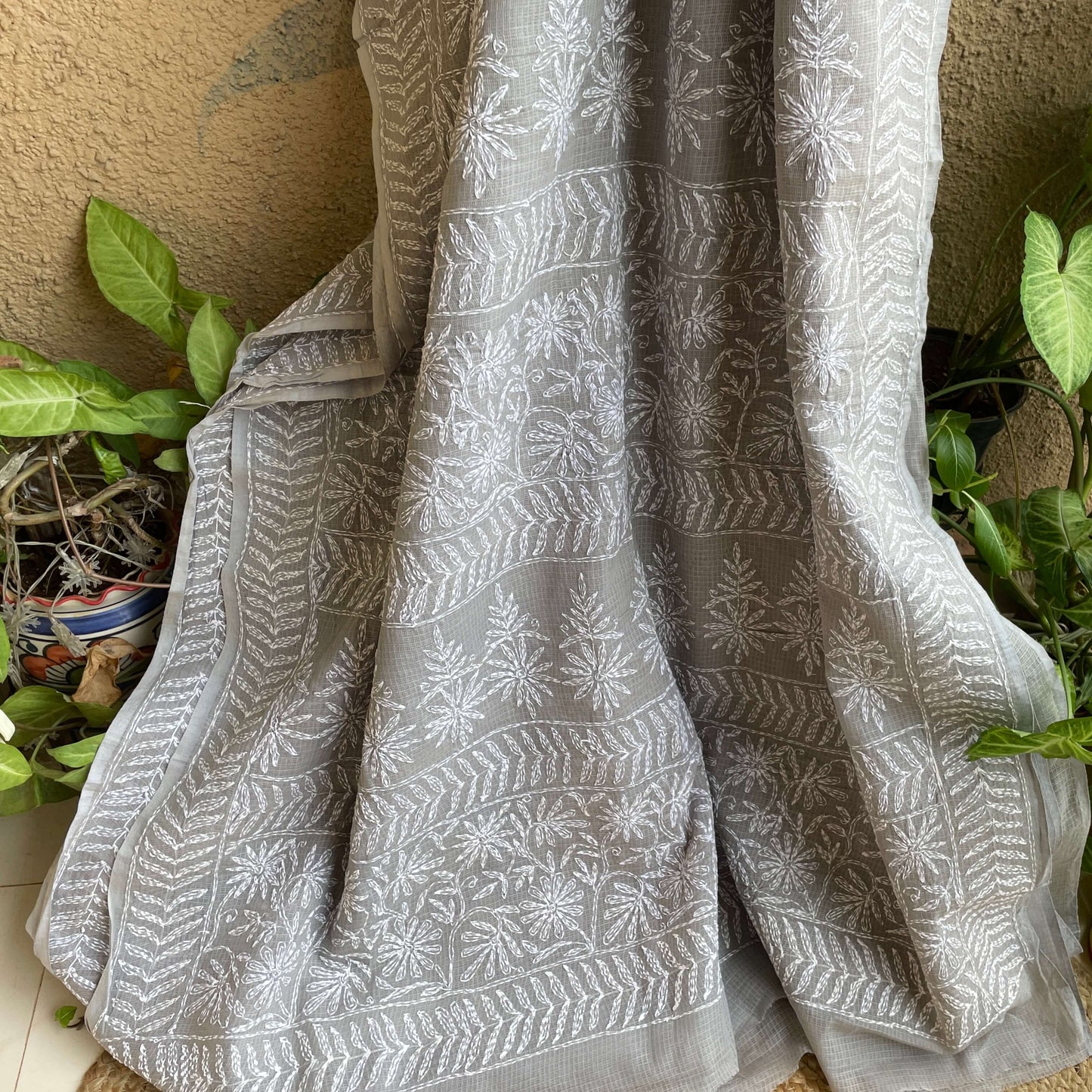 Grey chikankari Kota cotton