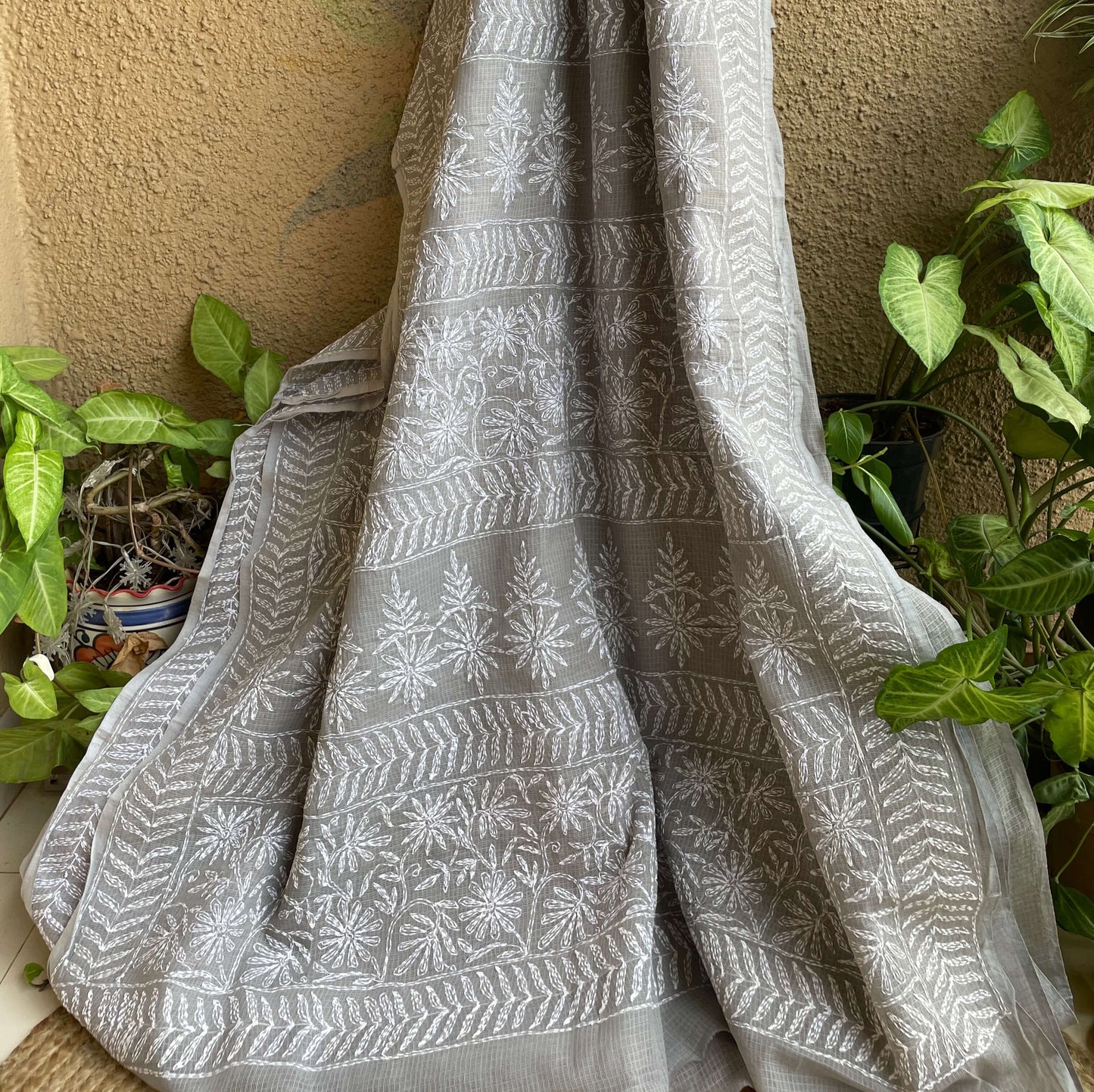 Grey chikankari Kota cotton