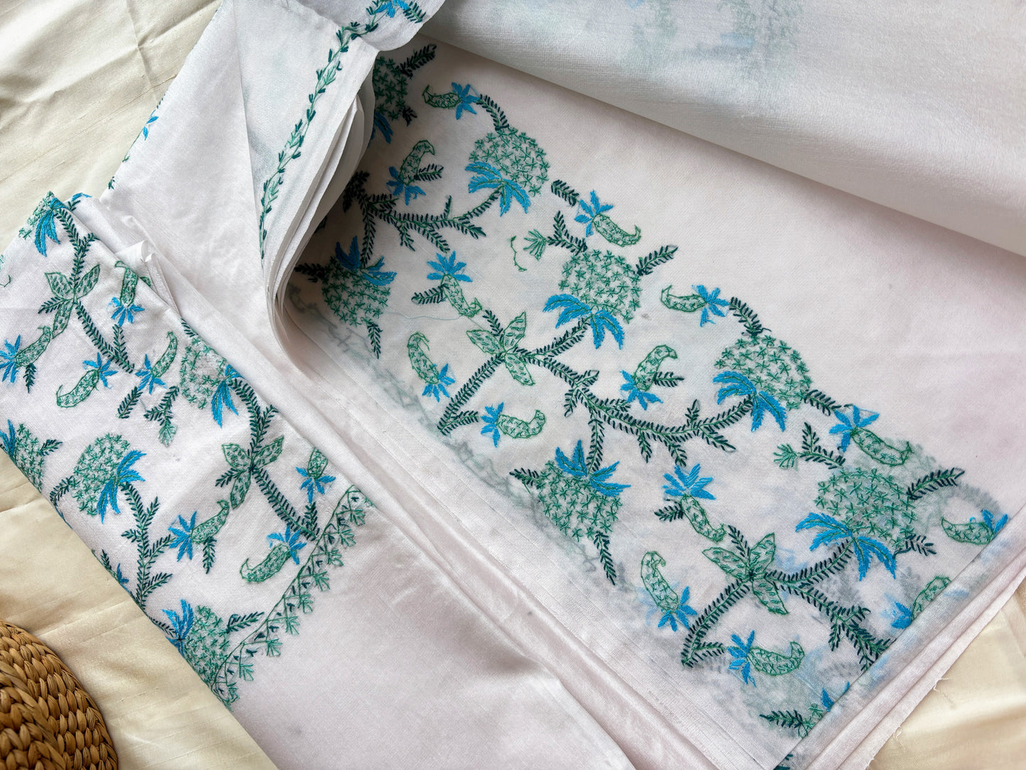 White Sozni Silk Saree