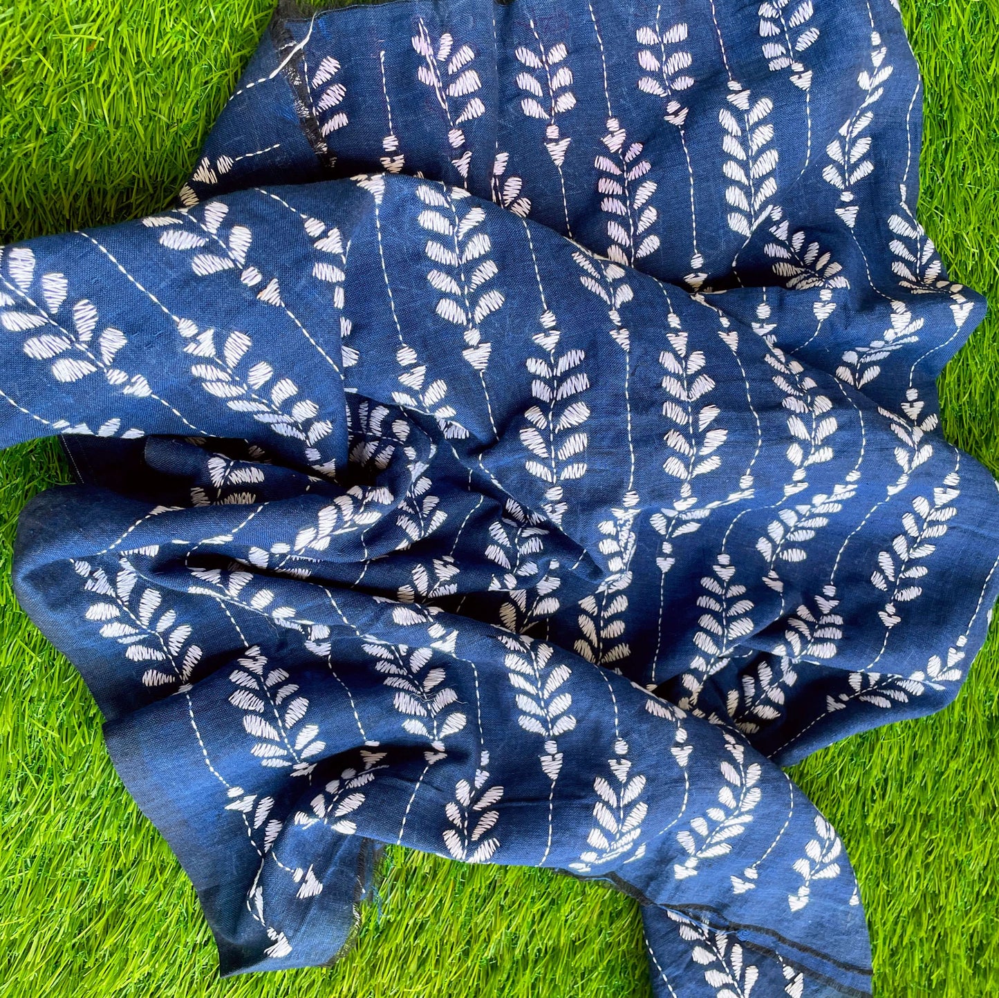 Indigo cotton kantha blouse fabric