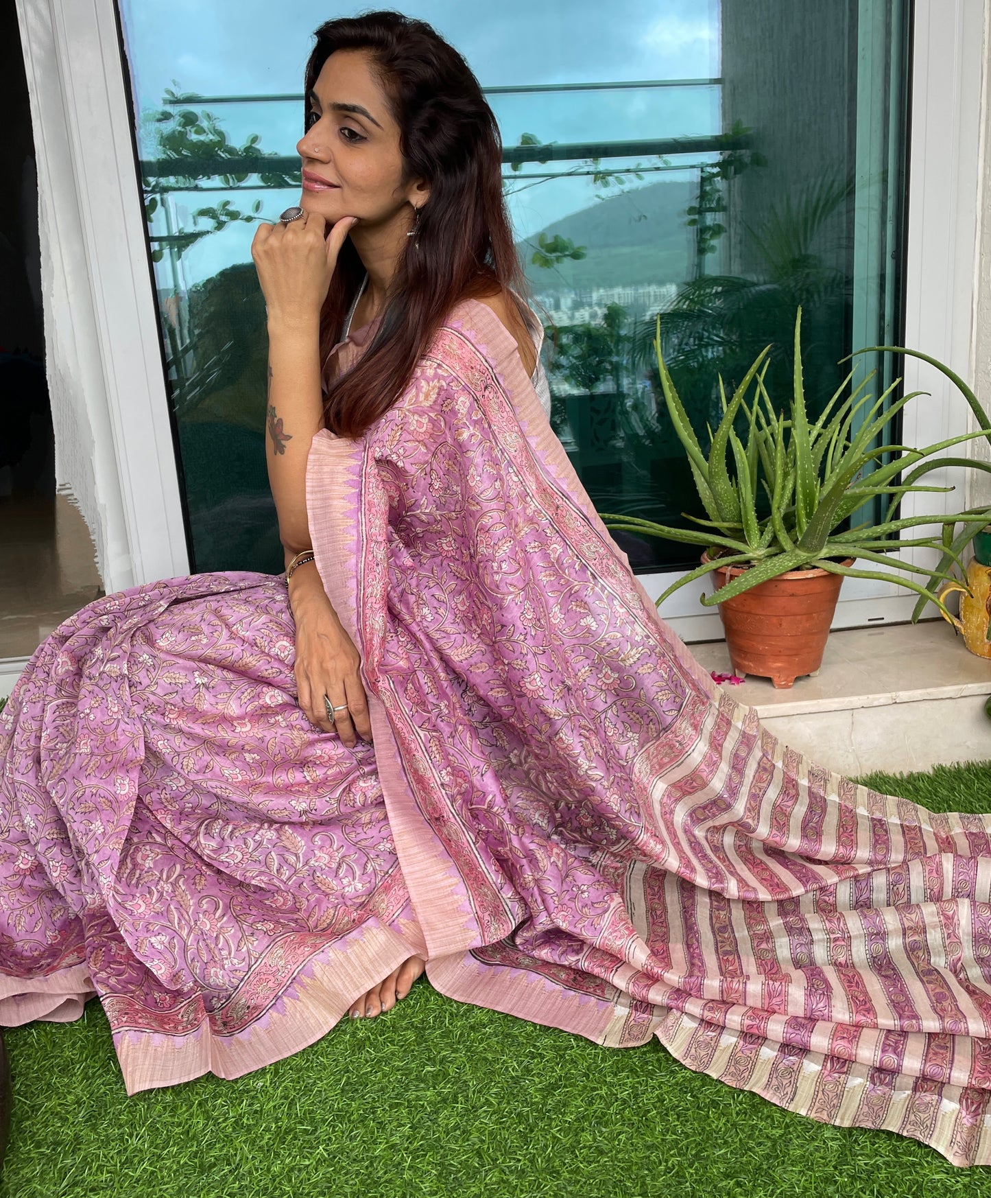 Lavender Maheshwari Block print