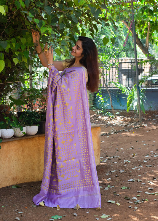 Lavender Applique Chanderi Saree