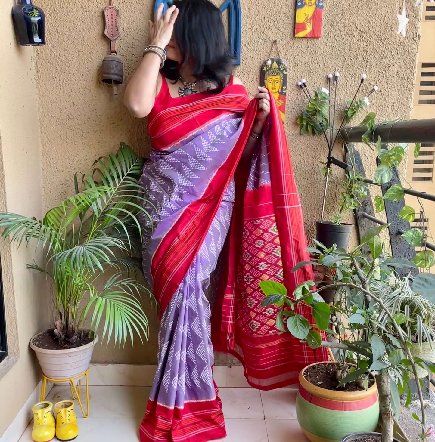 Muave Pochampally Ikat Silk Saree