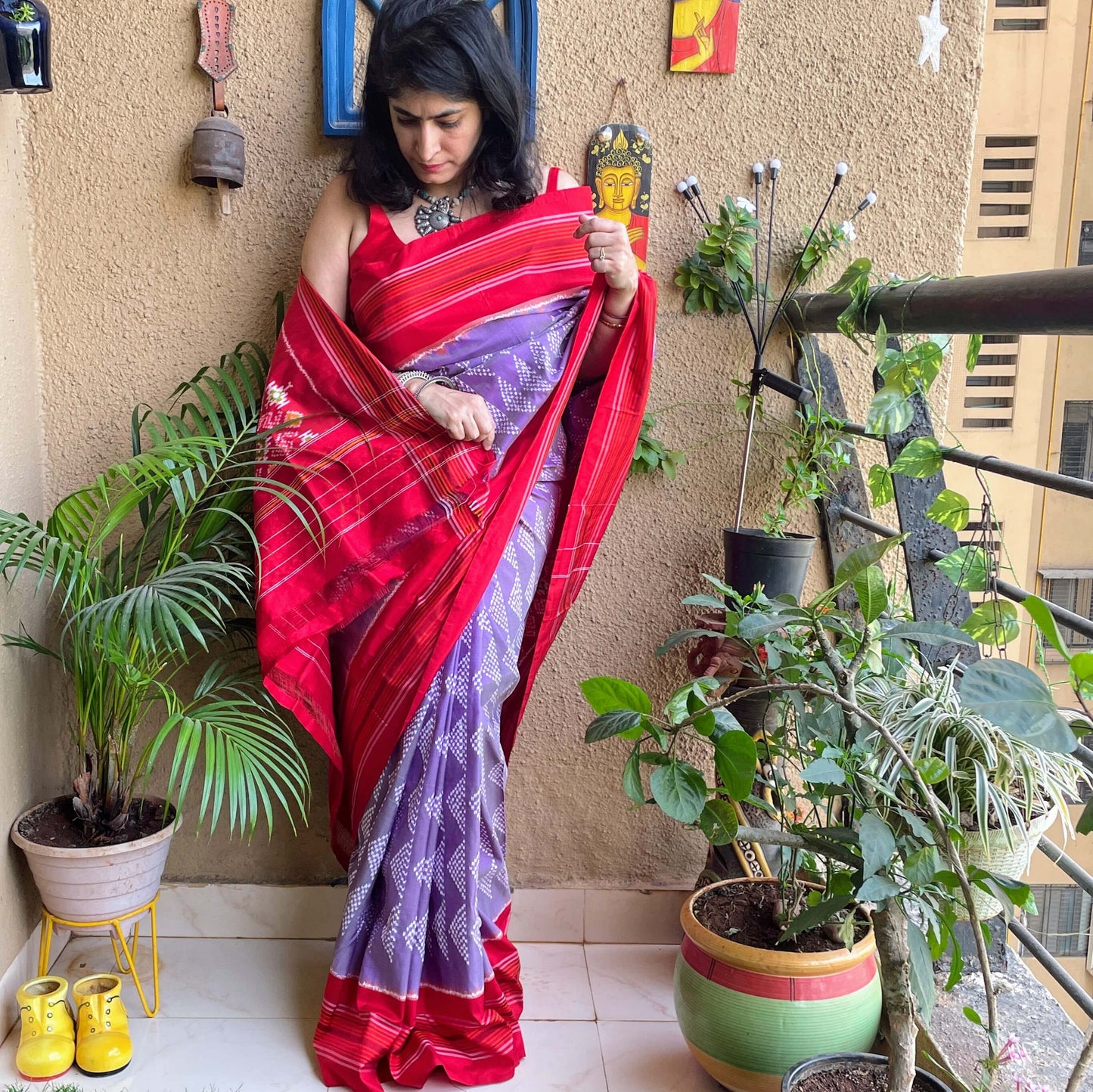 Muave Pochampally Ikat Silk Saree