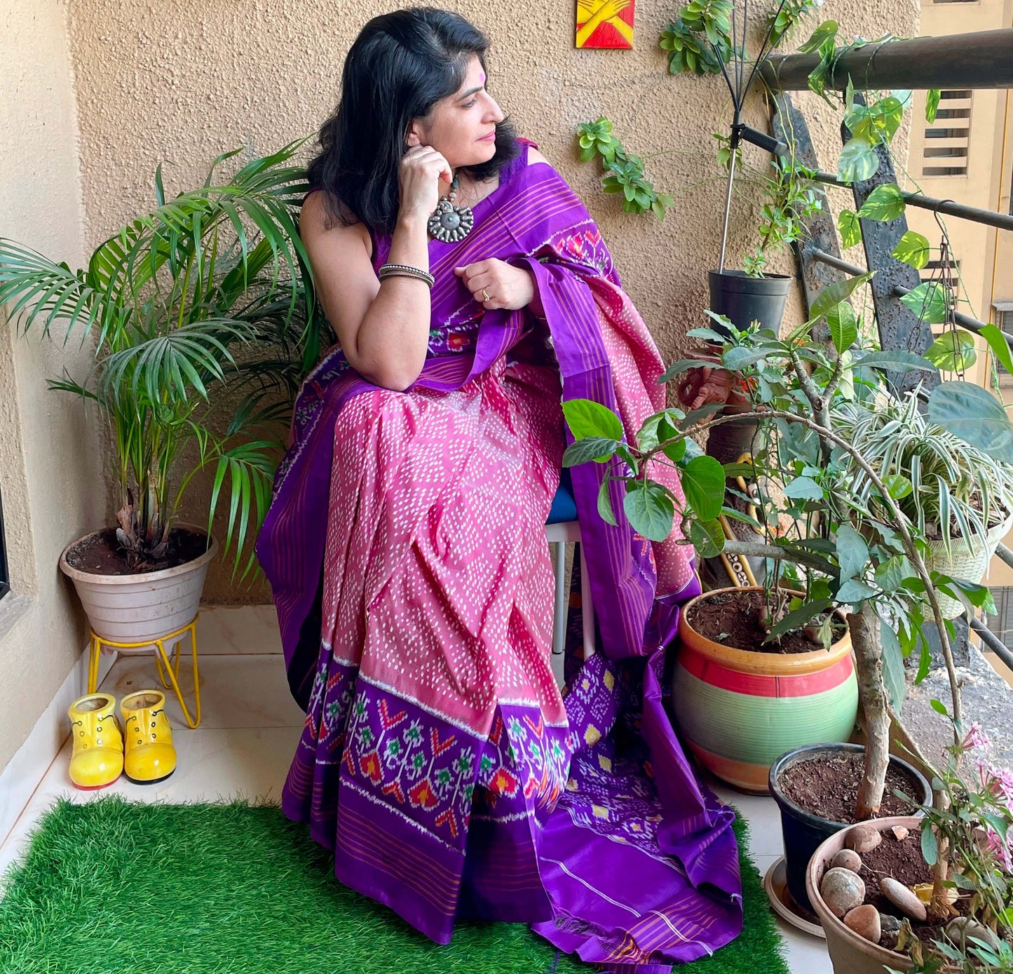 Pink Pochampally Ikat Silk Saree