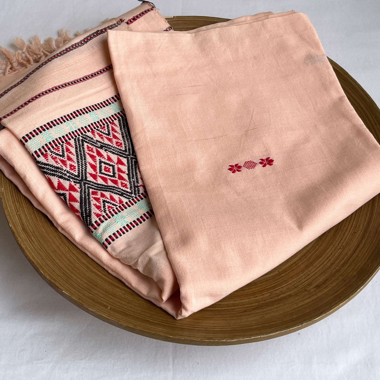 Peach Assam weave cotton stole