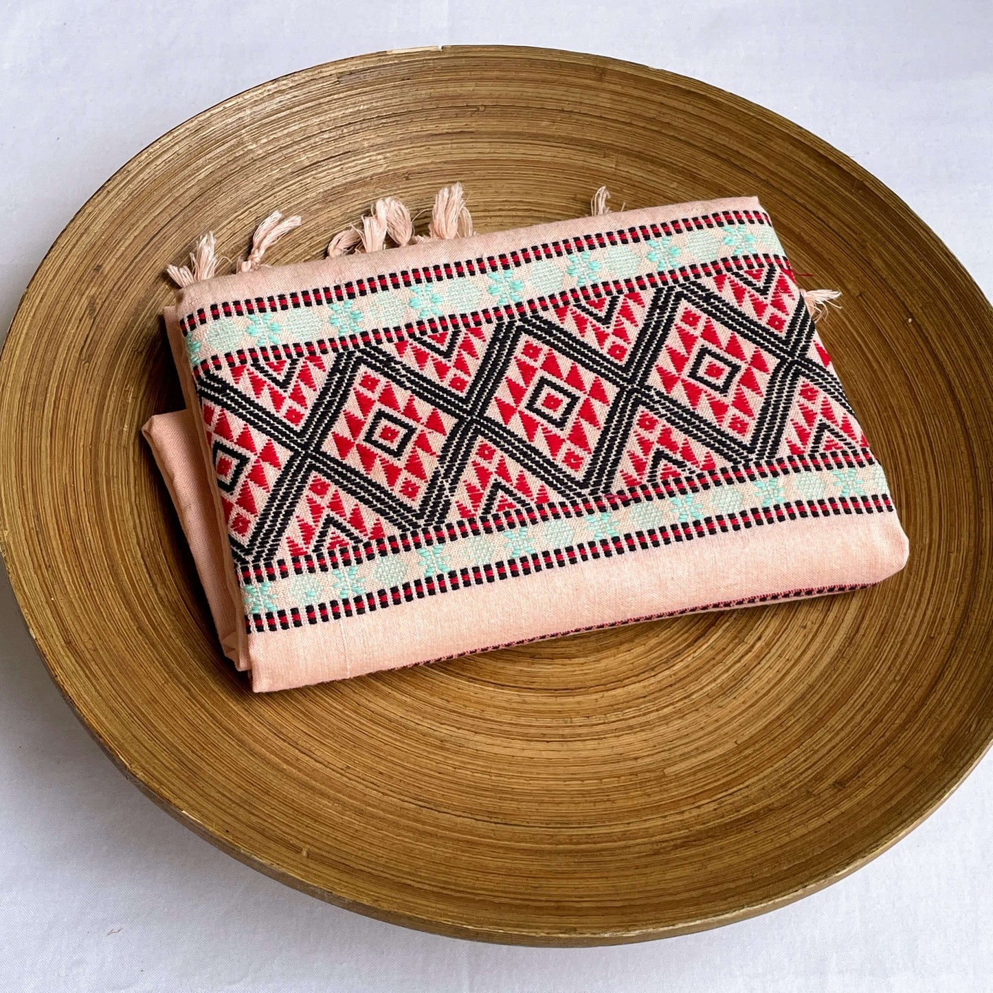 Peach Assam weave cotton stole