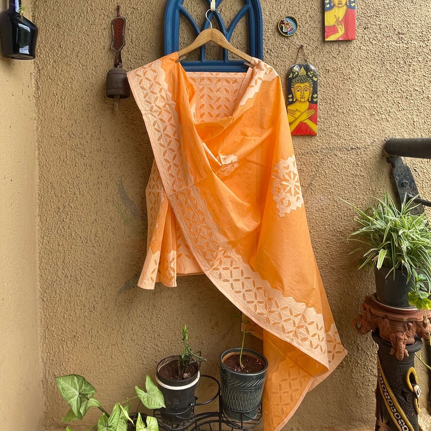 Peach applique dupatta set