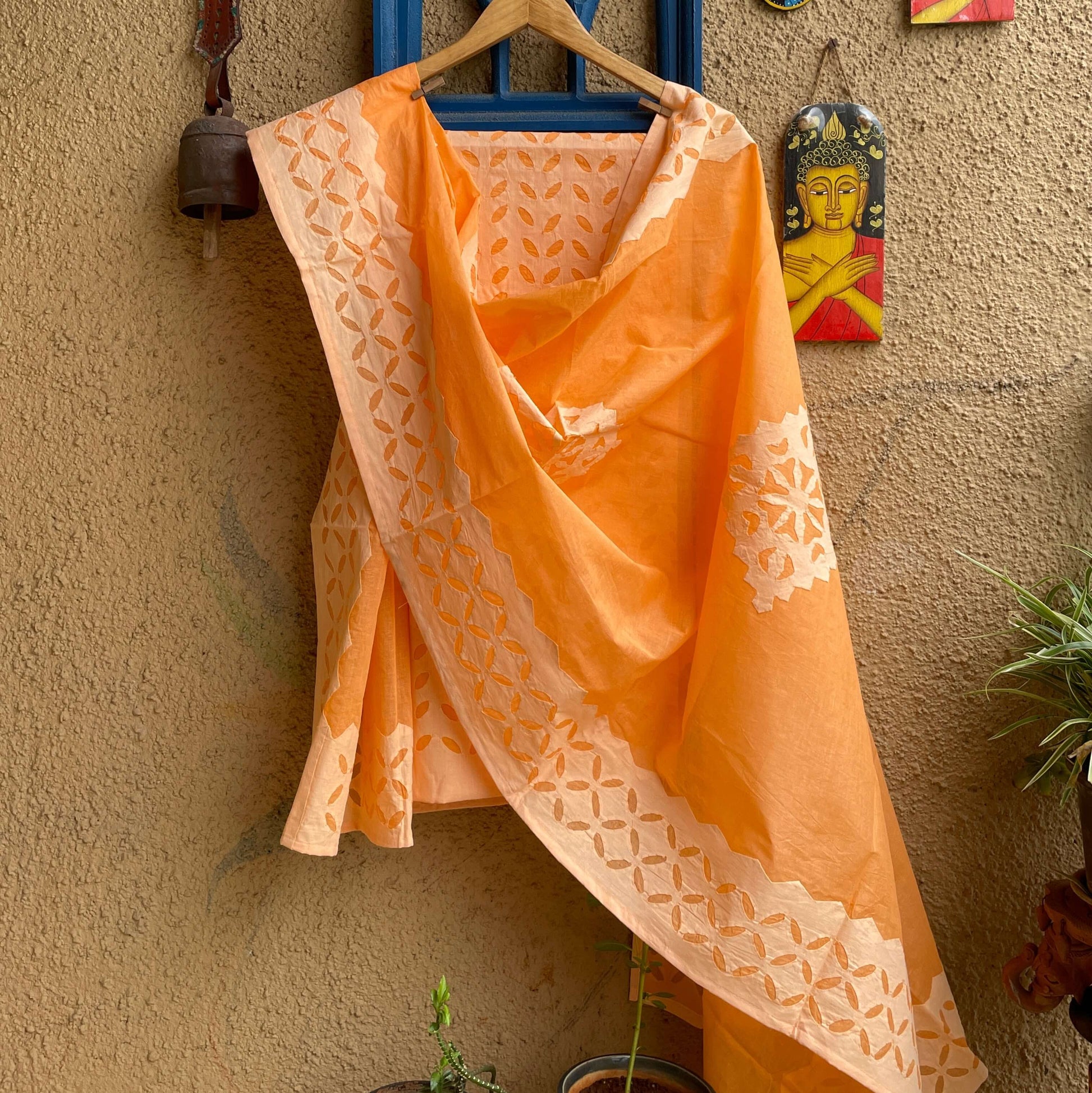 Peach applique dupatta set